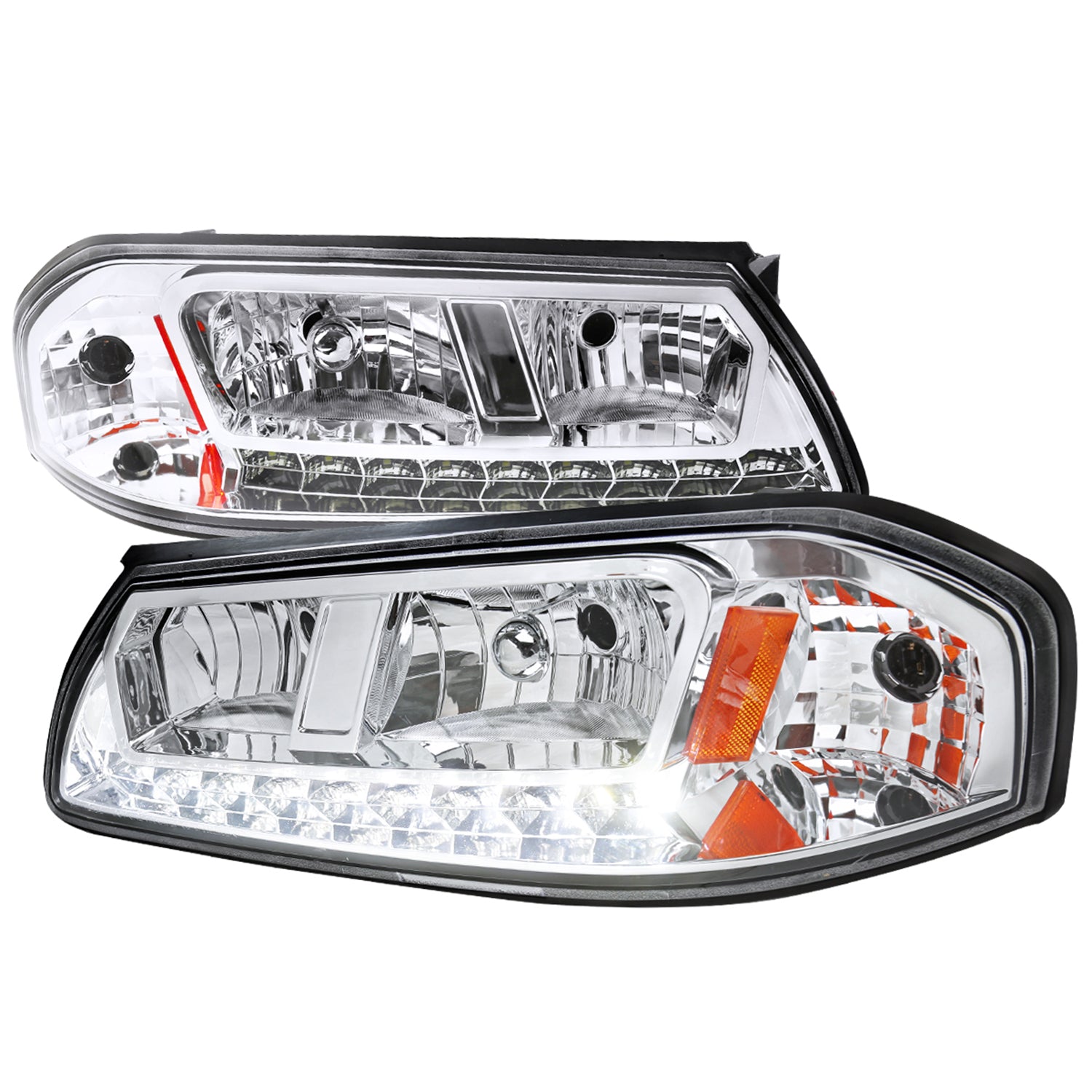 2000-2005 Chevy Impala Crystal Headlights w/ SMD LED Light Strip Chrome/Clear