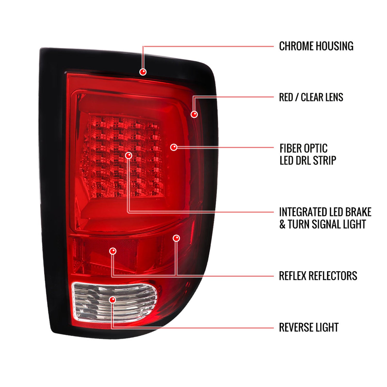 2009-2018 Dodge RAM 1500 2500 3500 White Bar LED Tail Lights Chrome/Red