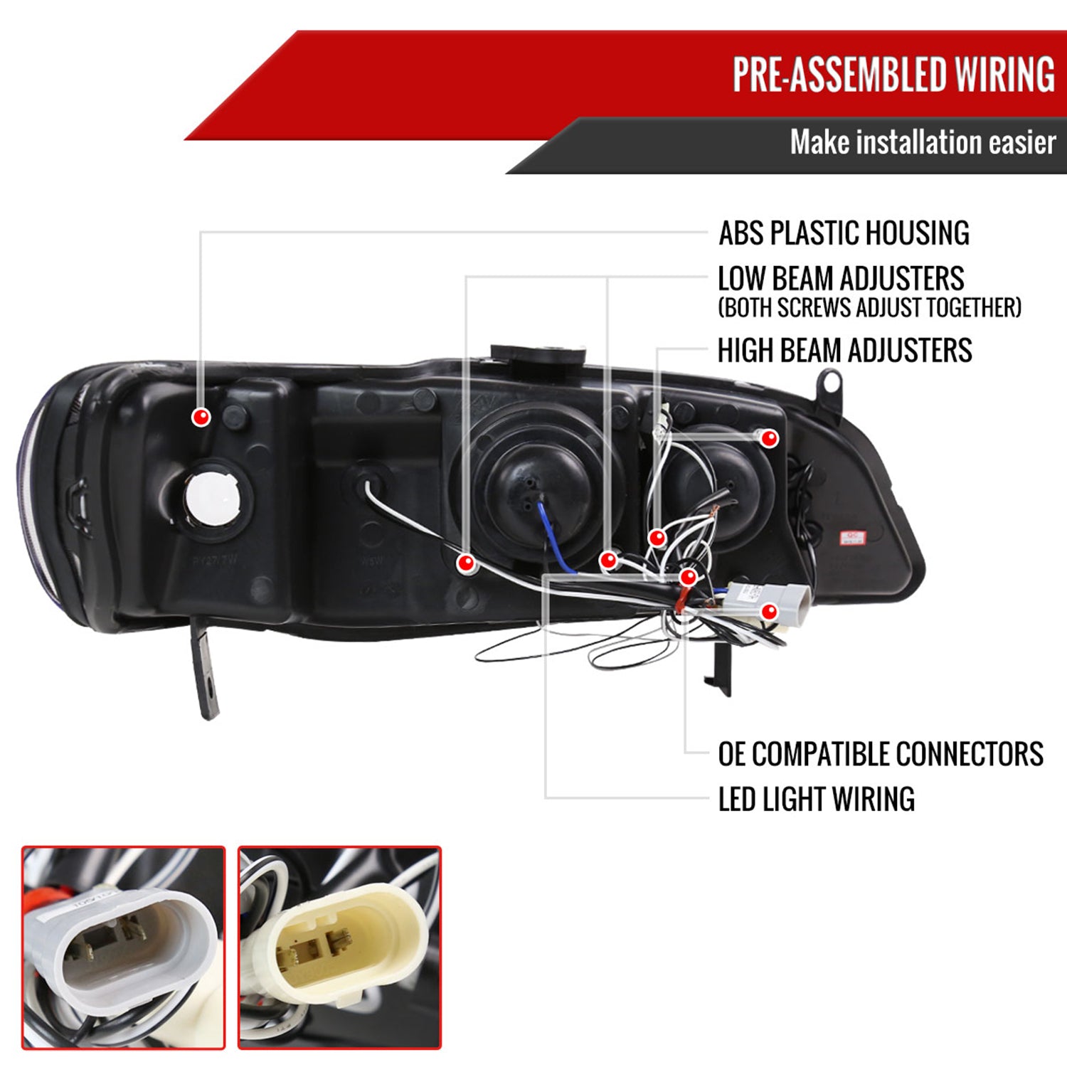 1998-2002 Honda Accord Dual Halo Projector Headlights Glossy Black/Smoke Lens