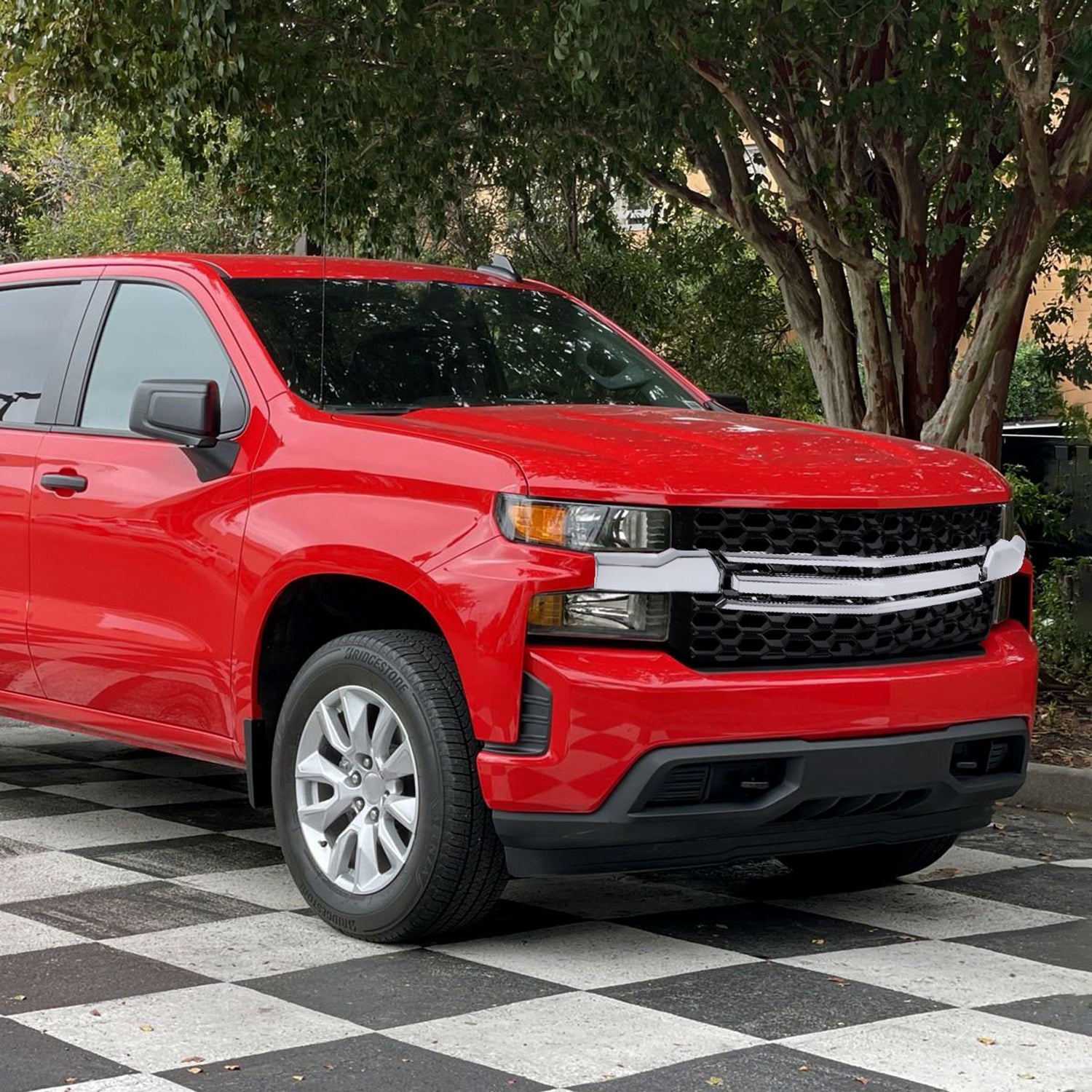2019-2022 Chevy Silverado 1500 WT Glossy Honeycomb Hood Grille Chrome Trim