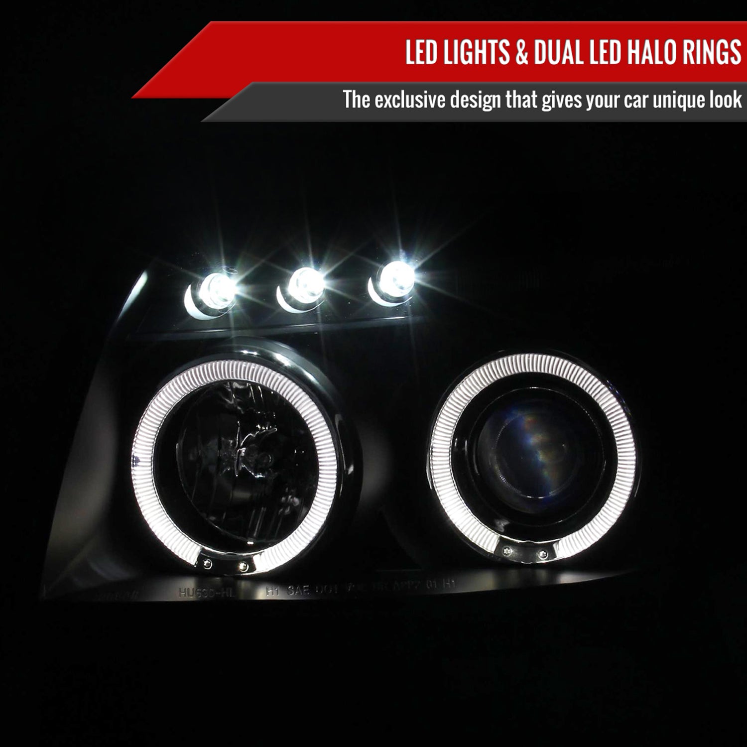 2003-2005 Toyota 4Runner Dual Halo Projector Headlights Matte Black/Clear Lens