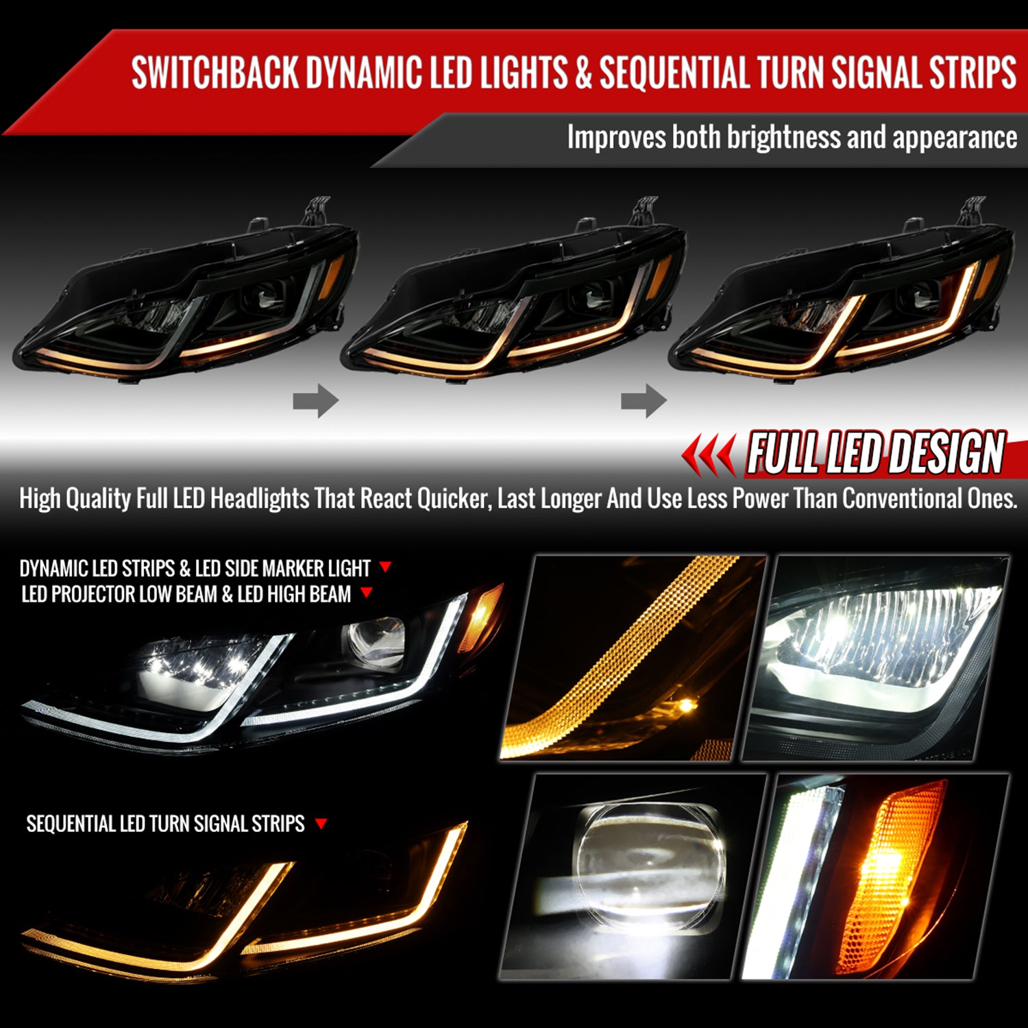 2019-2024 Chevy Malibu Full LED Projector Headlights Turn Signal Smoke