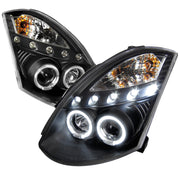 2003-2007 Infiniti G35 Coupe Dual Halo Projector Headlights Matte Black/Clear