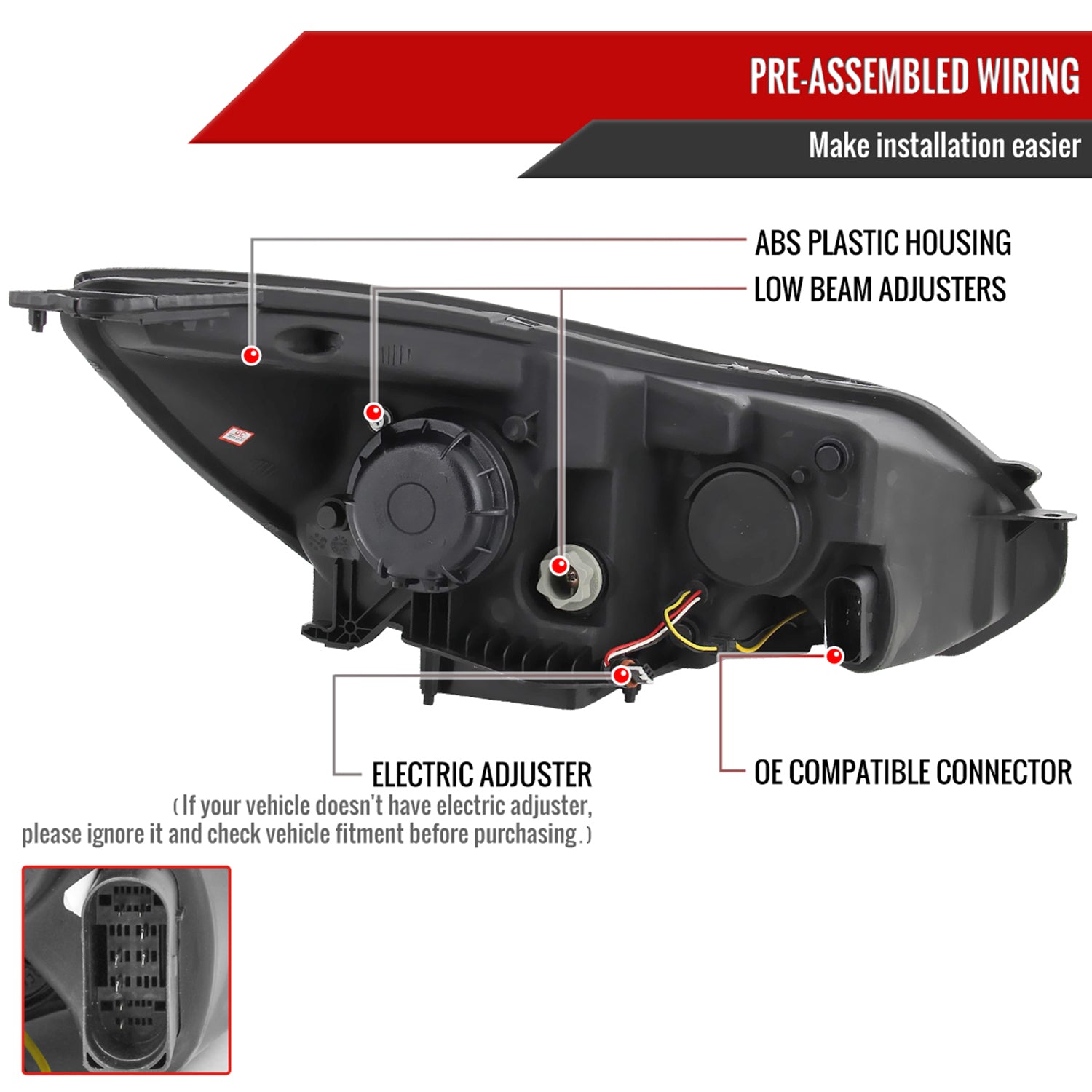 2012-2014 Ford Focus Projector Headlights LED Light &Turn Signal Lights Black