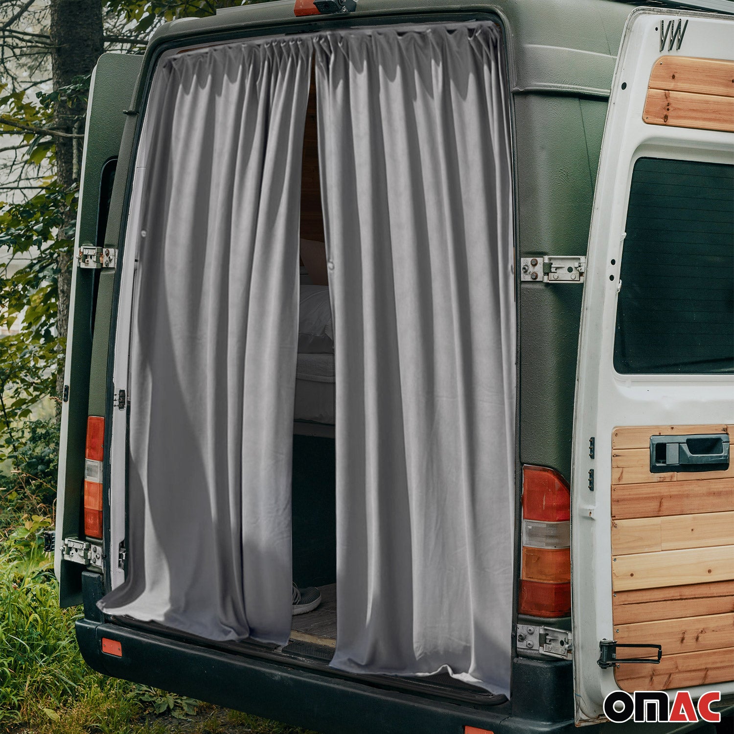 GMC Savana Trunk Tailgate Curtains Gray 2 Privacy Curtains