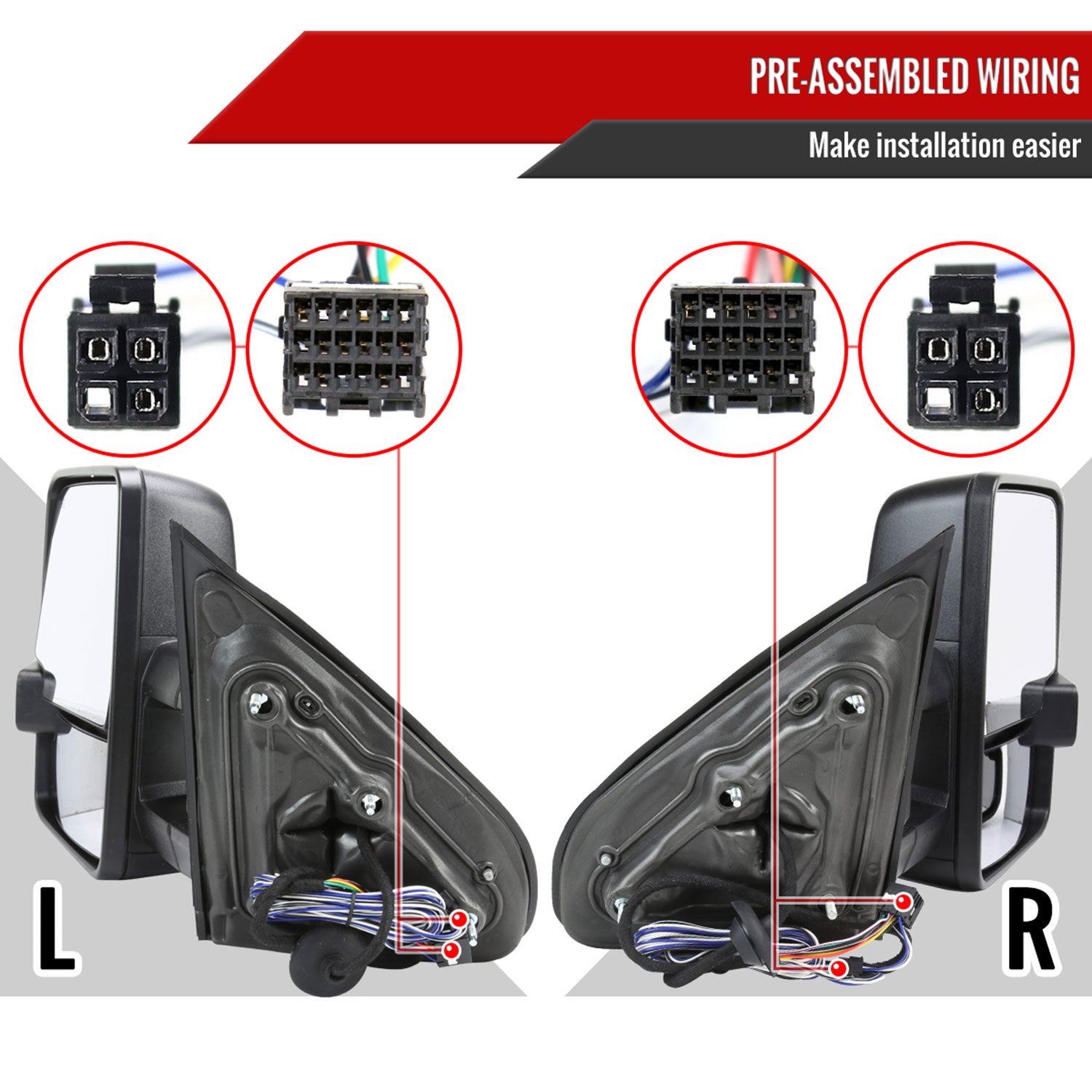 2014-2016 Chevy Silverado/GMC Sierra Heated ATS Manual Towing Mirrors Smoke