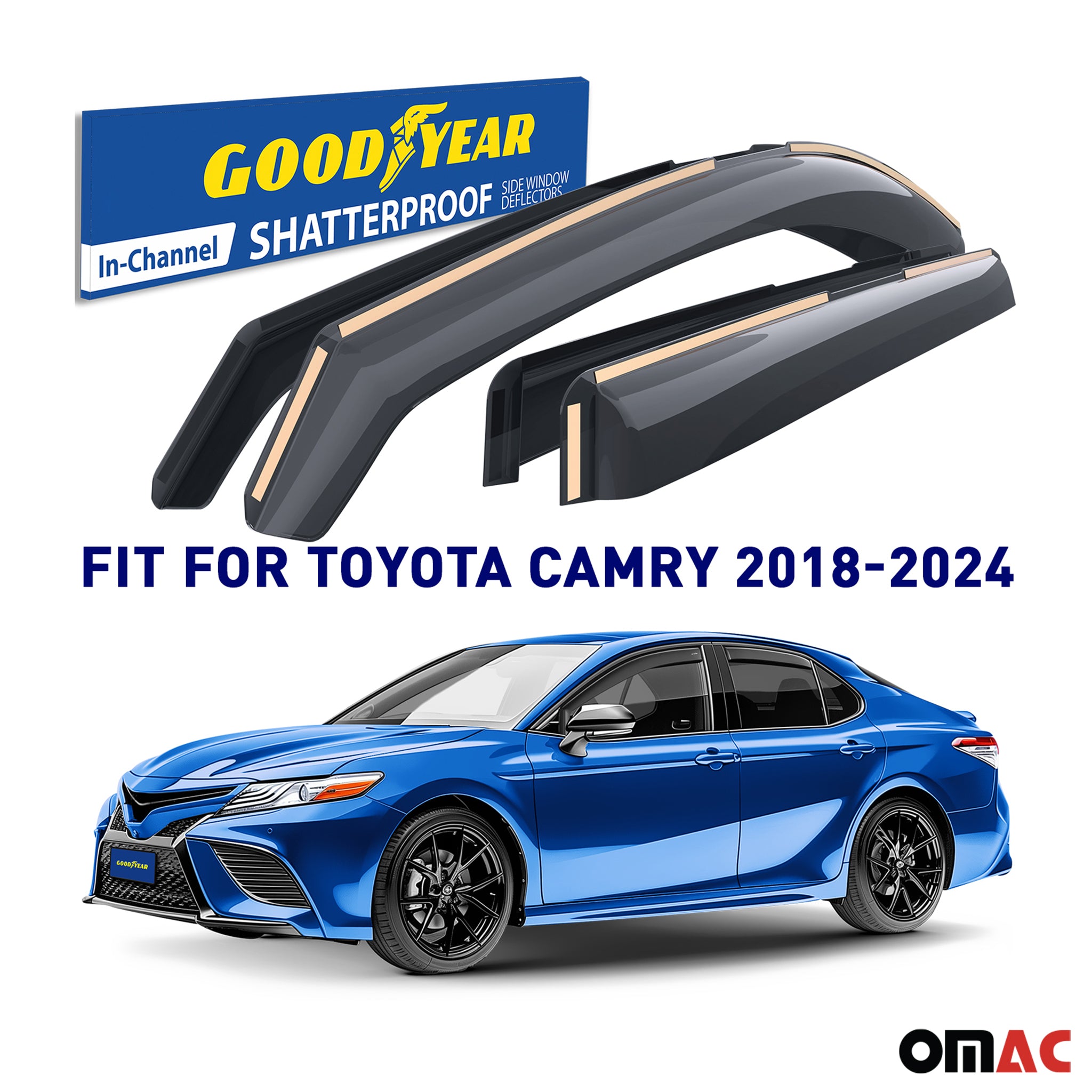 Goodyear Wind Deflectors for Toyota Camry 2018-2024 In-channel Premium Smoke 4x