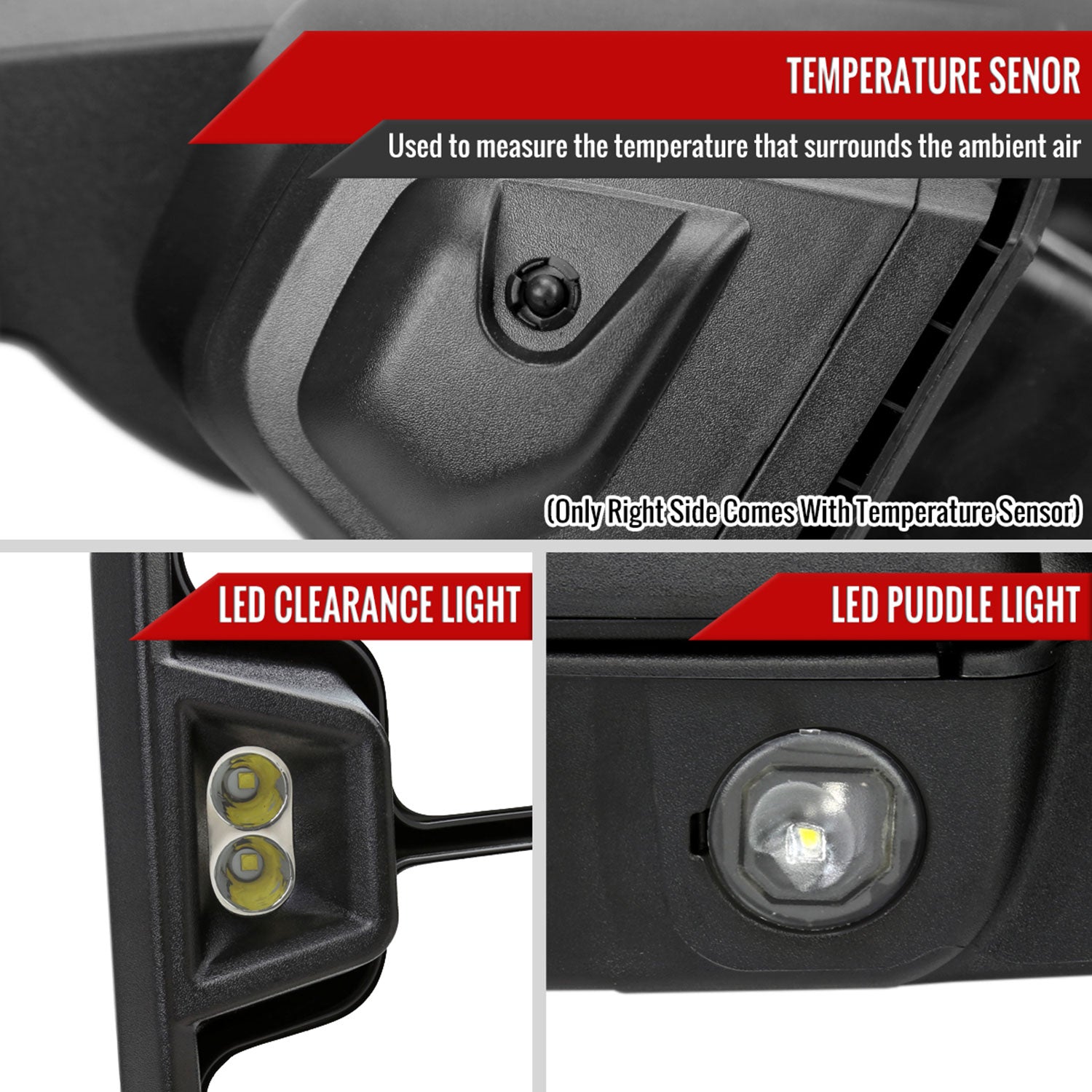 2019-2022 GMC Sierra 1500 Heated Black Towing Mirrors &Turn Signal