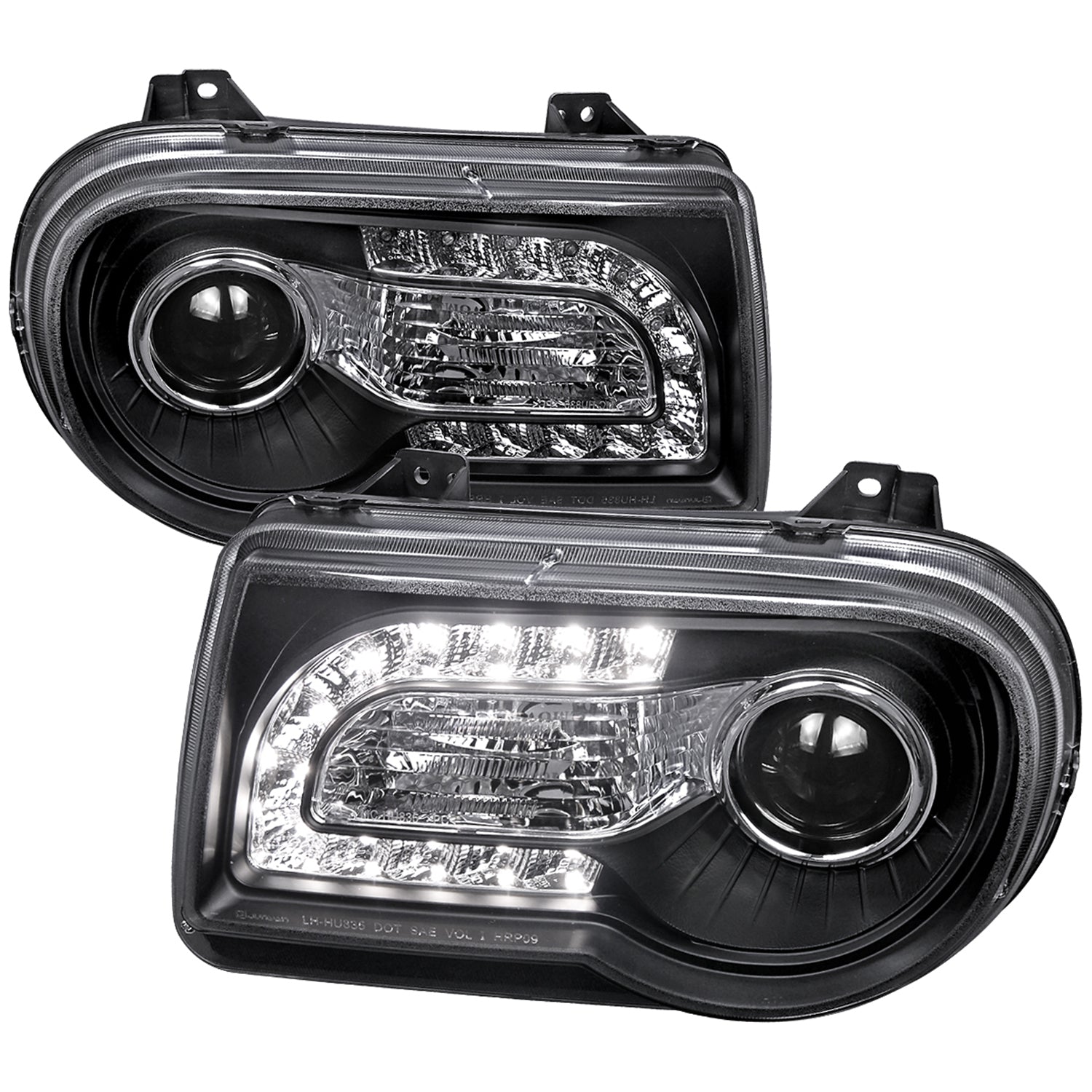 2005-2010 Chrysler 300 Projector Headlights w/LED Light Strip Matt Black/Clear
