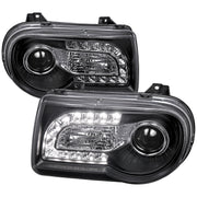 2005-2010 Chrysler 300 Projector Headlights w/LED Light Strip Matt Black/Clear