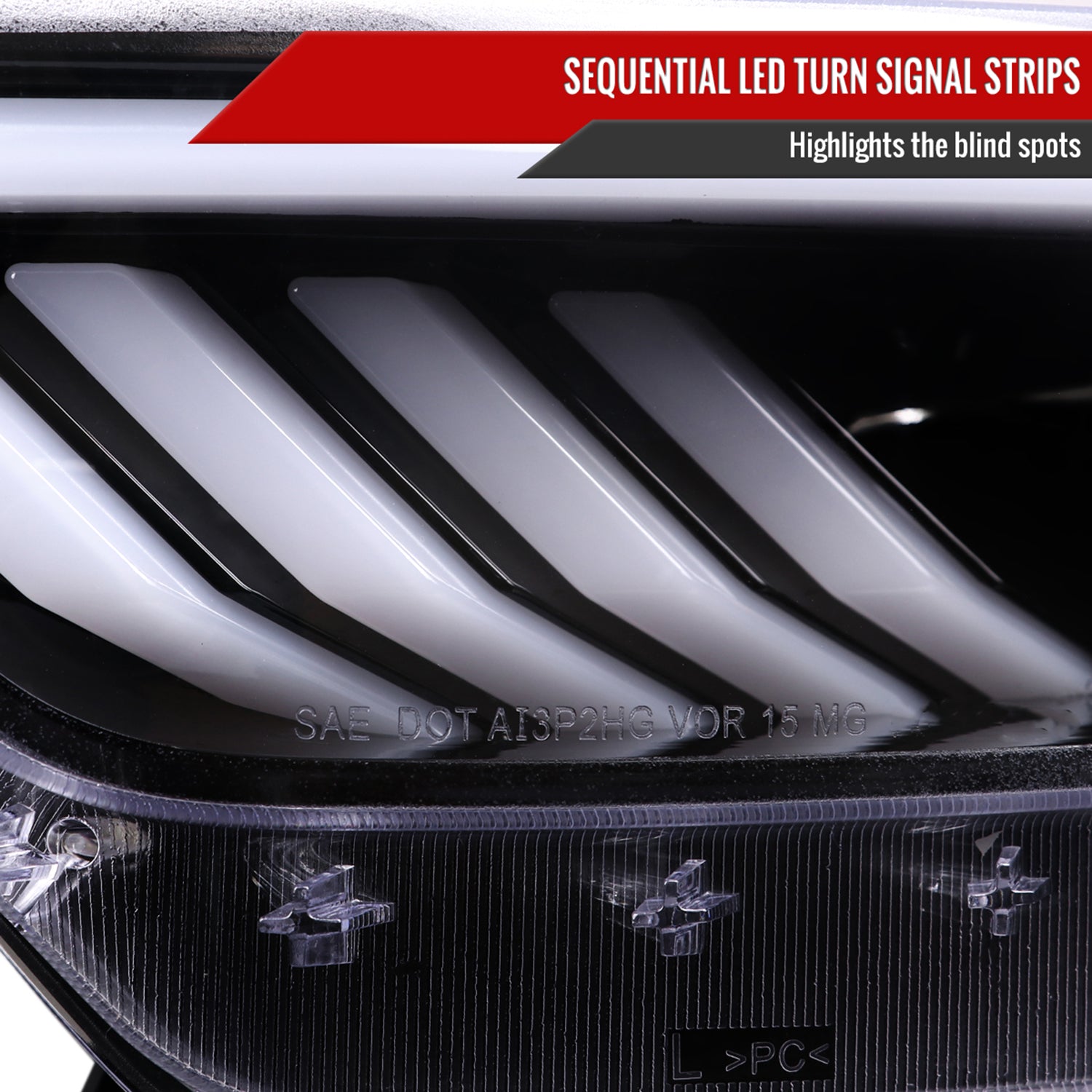 2015-2017 Ford Mustang HID-Type LED Signal Projector Headlights Jet Black