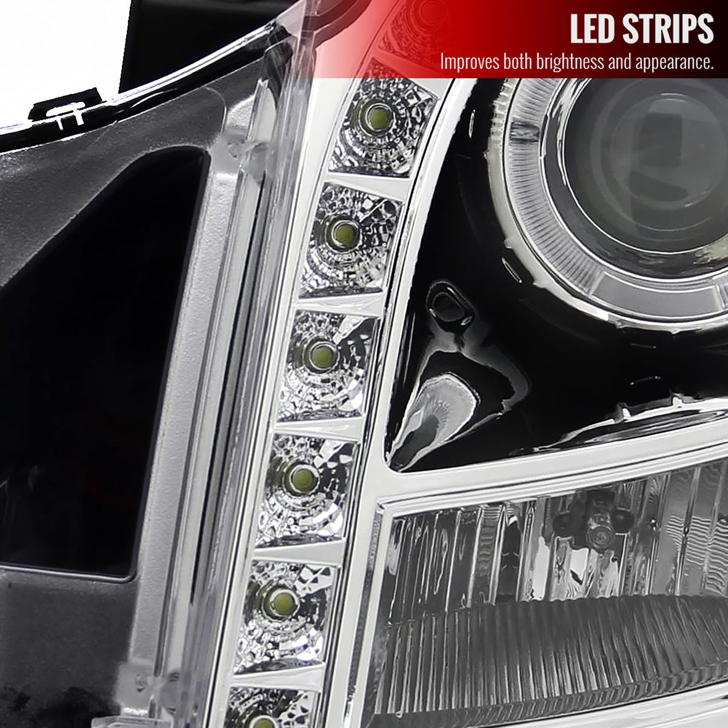 2003-2007 Cadillac CTS Halo Projector Headlights SMD LED Light Strip Chrome