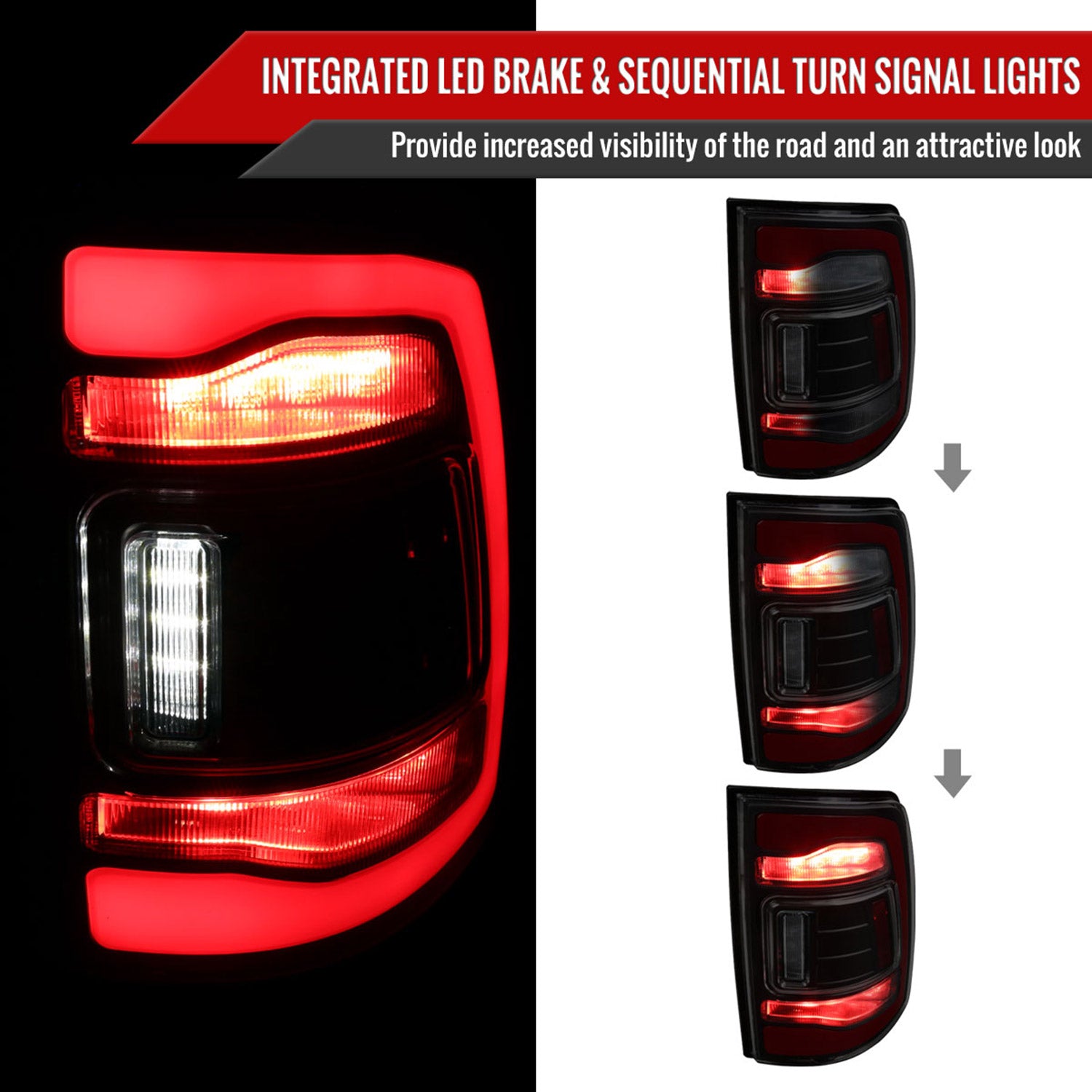 2013-2018 RAM 1500/2500/3500 Signal LED Tail Lights Matt Black/Smoke