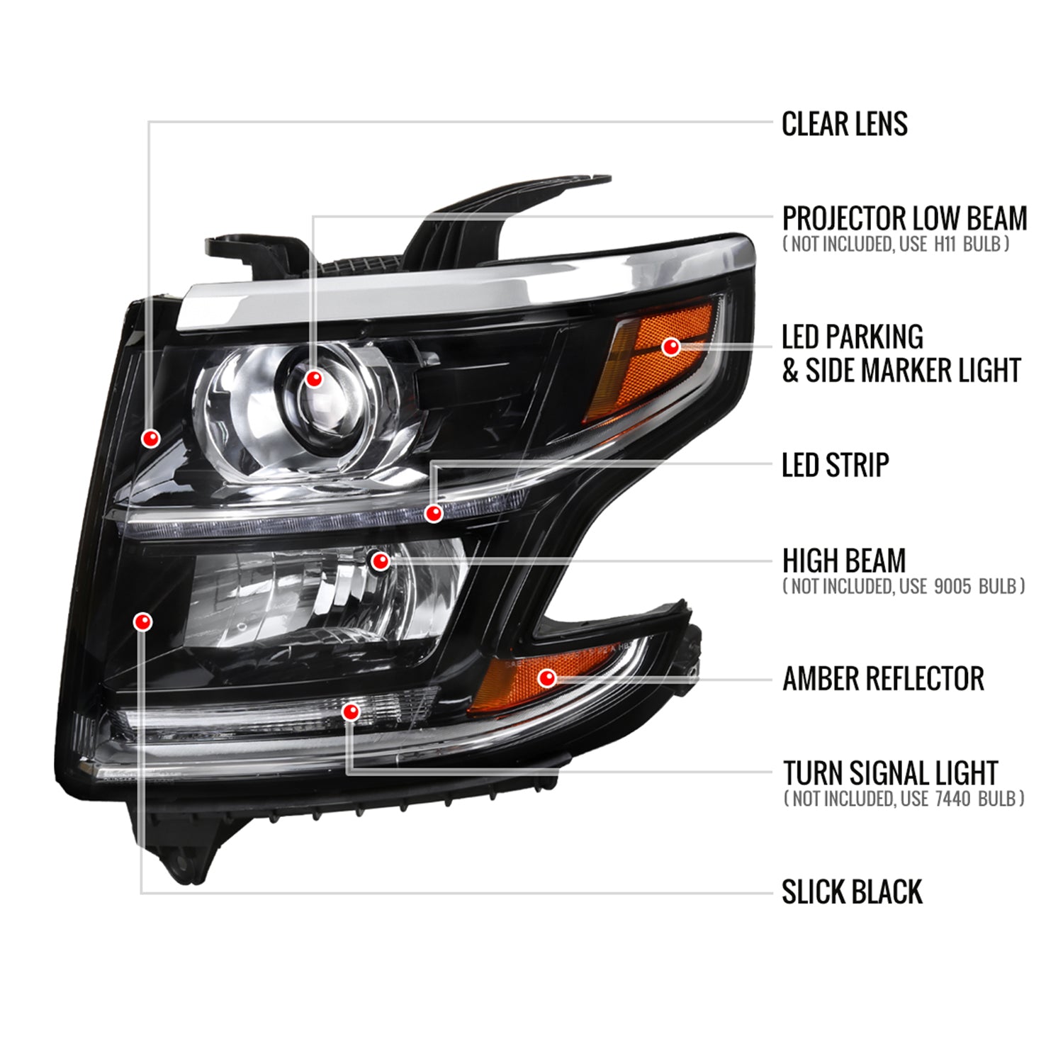 2015-2020 Chevy Tahoe Suburban/ 3500HD LED Projector Headlight Driver Side