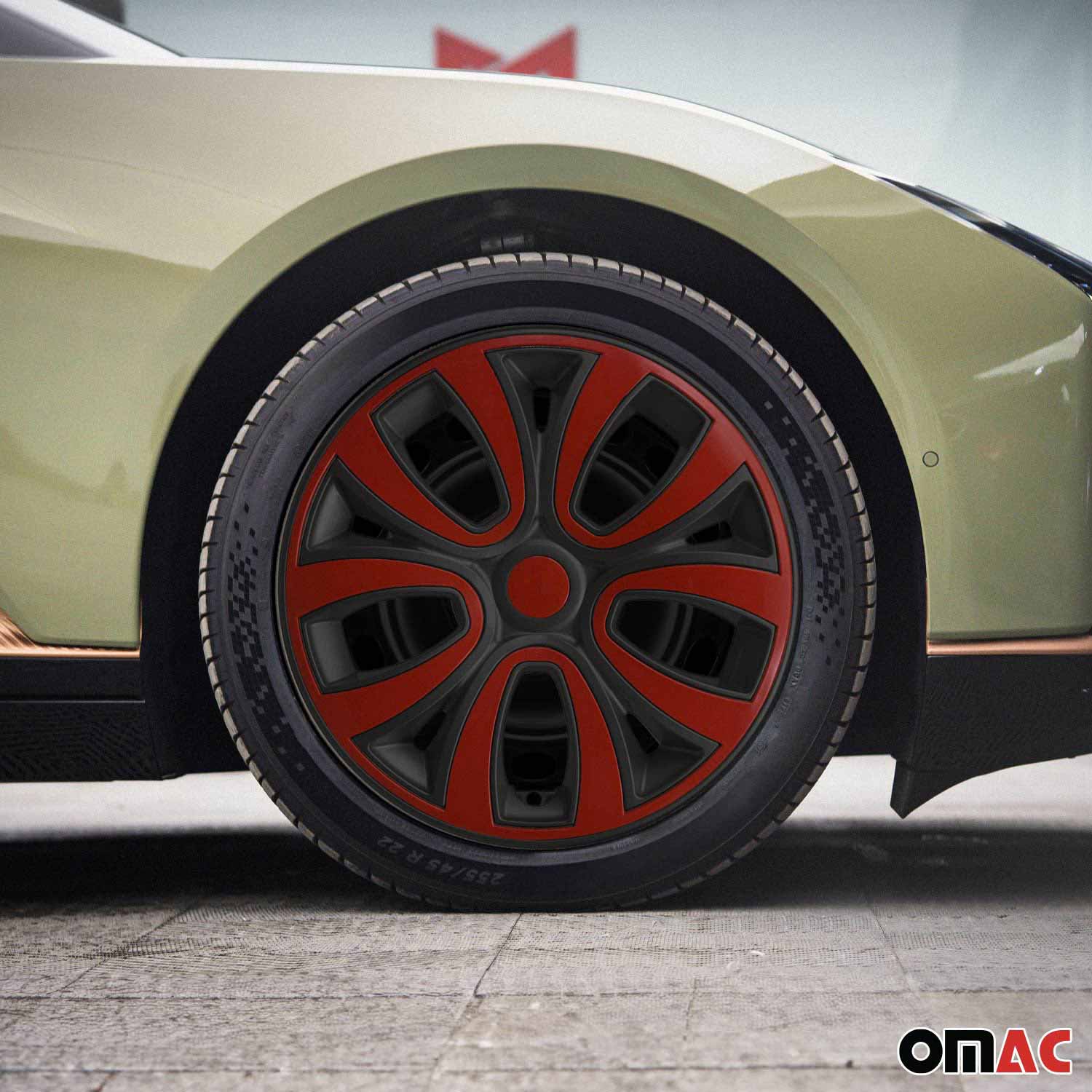 ColorFlex Hub Caps Wheel Cover 15" Black Matt & Red Full Set 4 pcs.