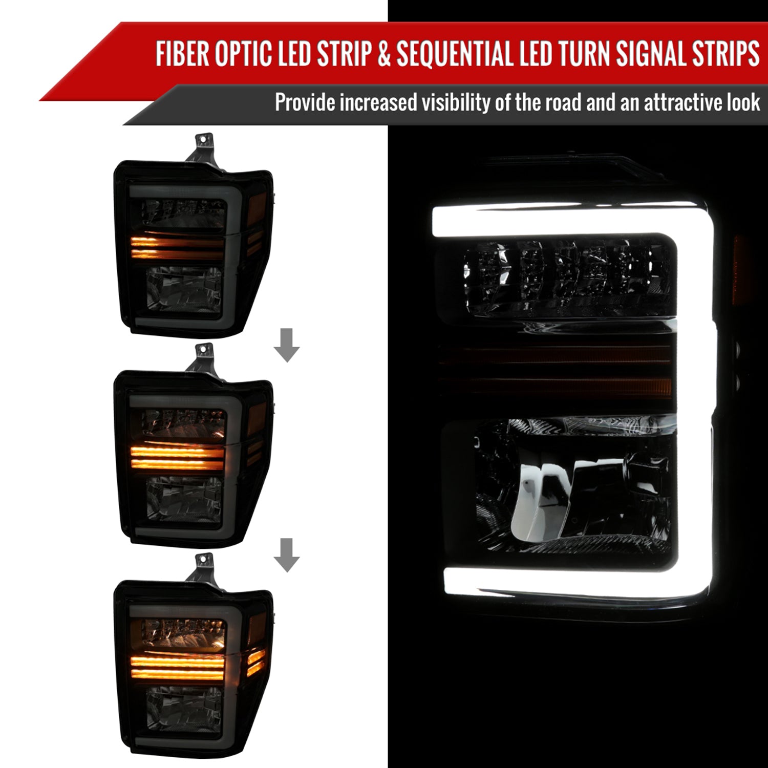 2008-2010 Ford F-250/350/450/550 SuperDuty LED Signal Factory Headlights Black
