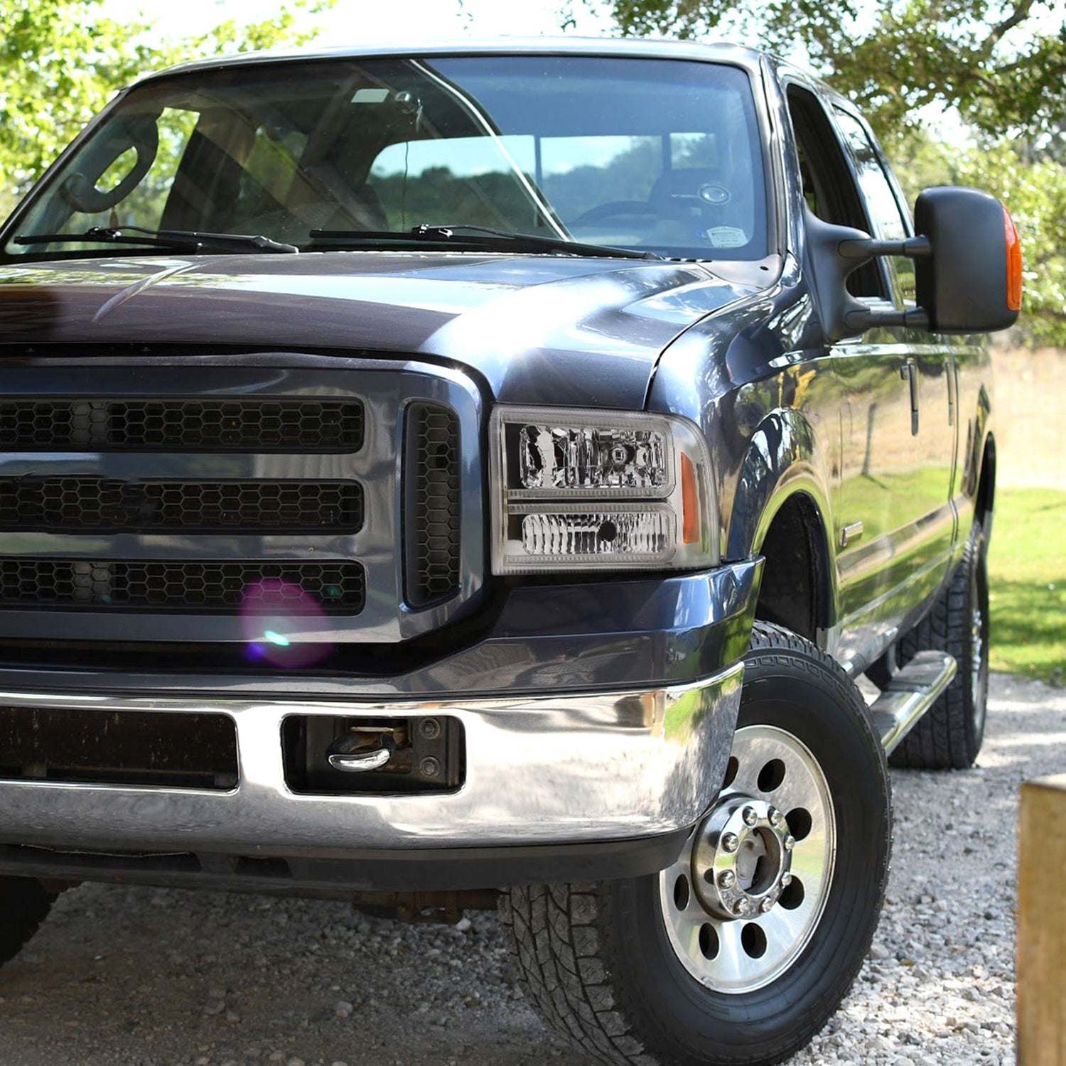 2005-2007 Ford F250/350/450 SuperDuty Dual LED C-Bar Factory Headlights Chrome