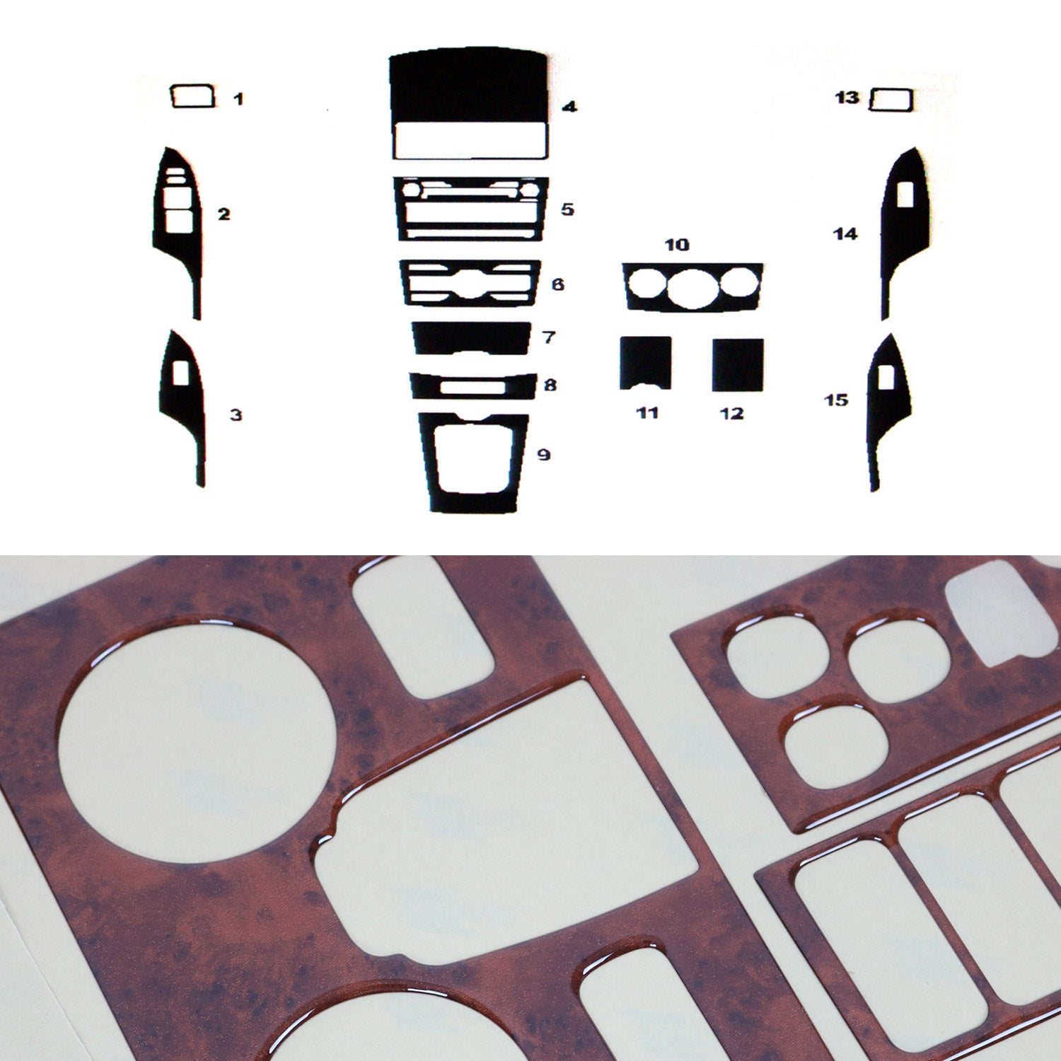 2009-2013 Toyota Corolla Sedan Wooden Look Dashboard Console Trim Kit 15 Pcs