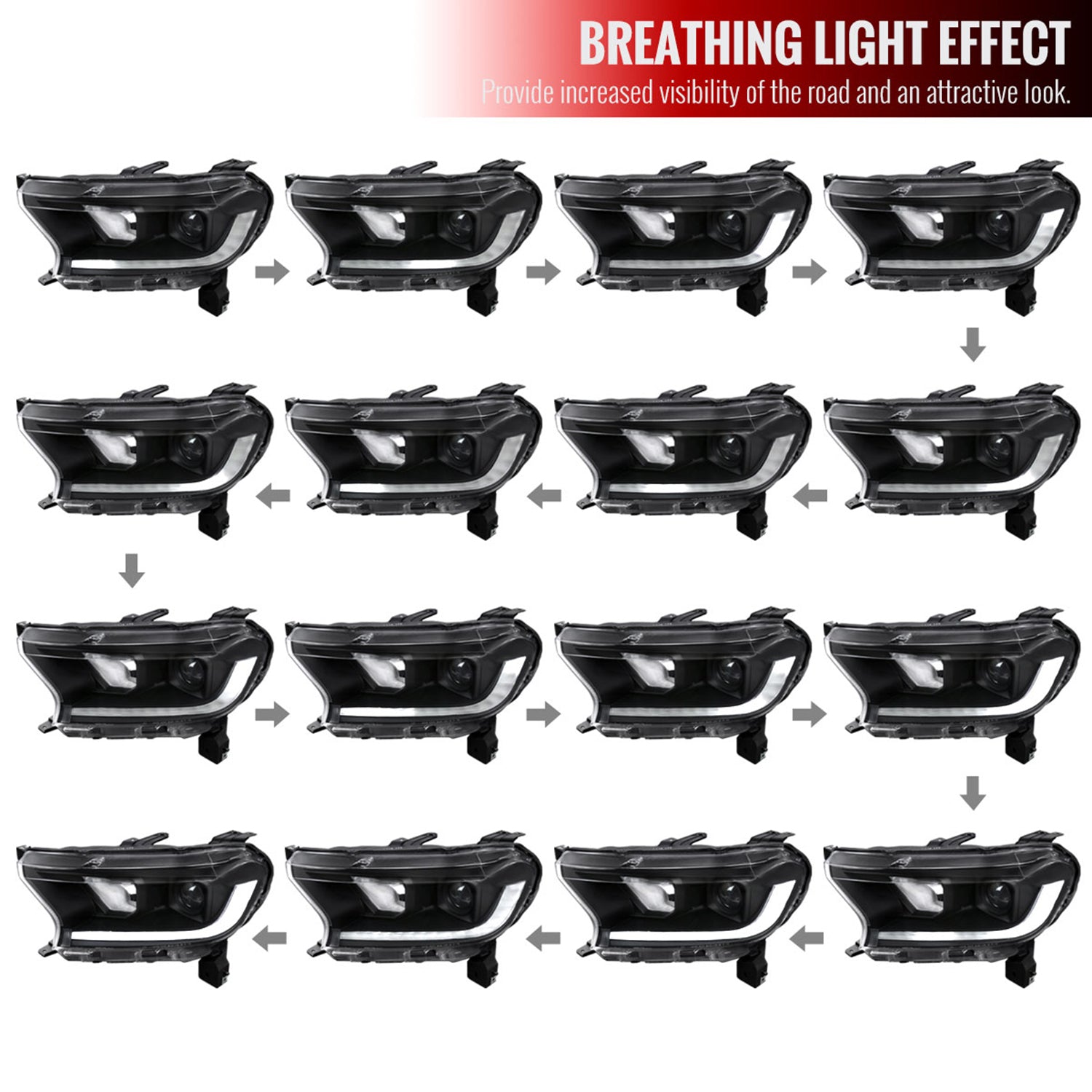 2019-2022 Ford Ranger Sequential LED Bar Projector Headlights Matt Black