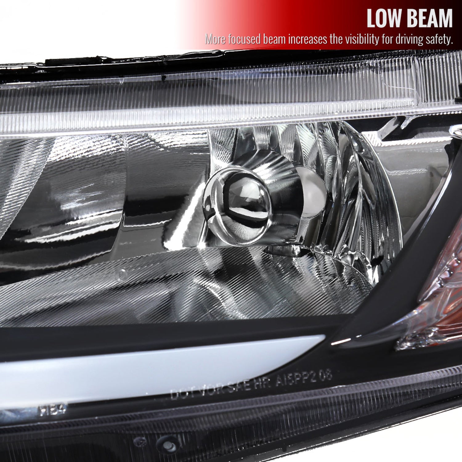 2006-2011 Honda Civic 4DR Sedan Factory Headlights LED Strip Matt Black/Clear