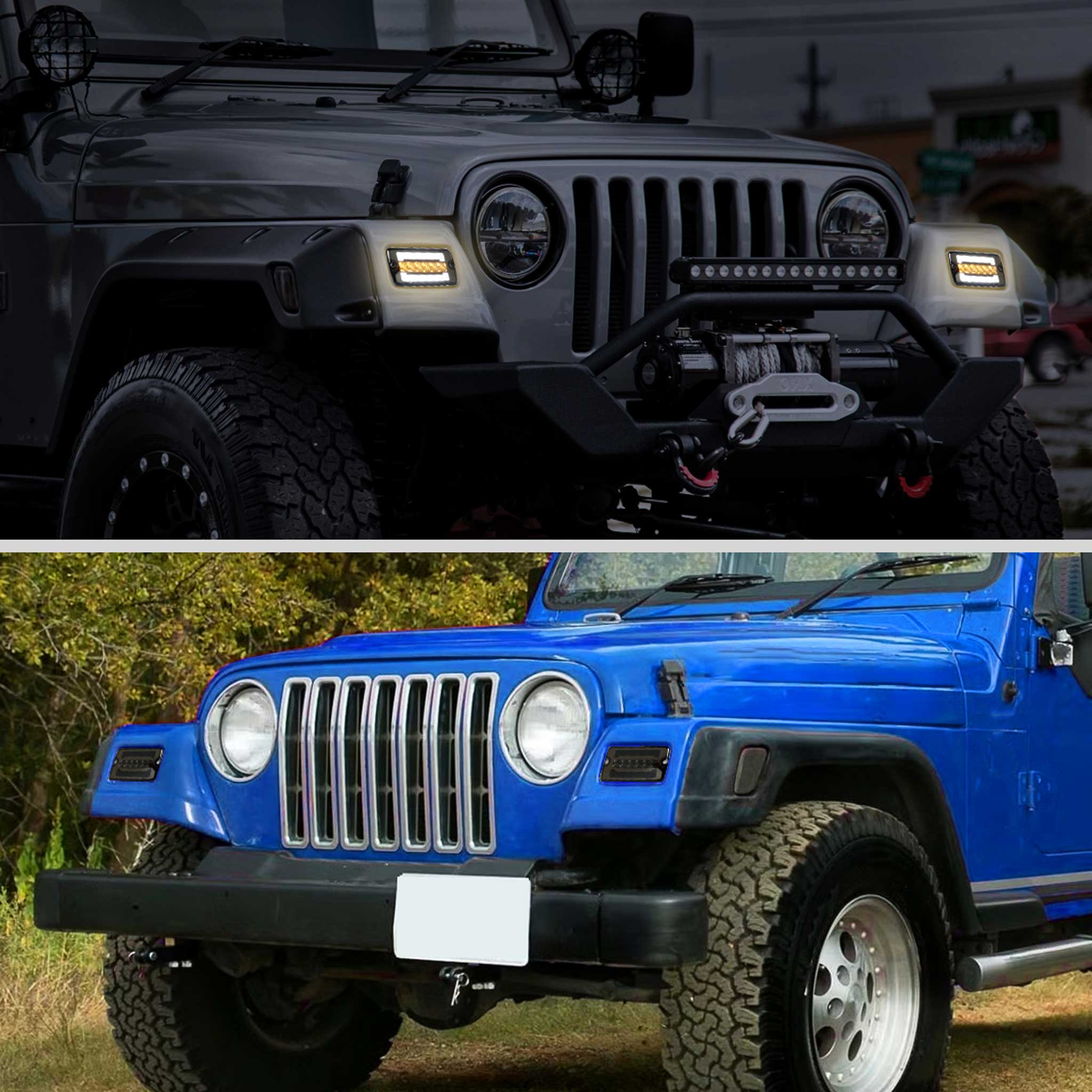 For Jeep Wrangler 1997-2006 Front Bumper LED Turn Signal Lights Chrome Housing Smoked Lens