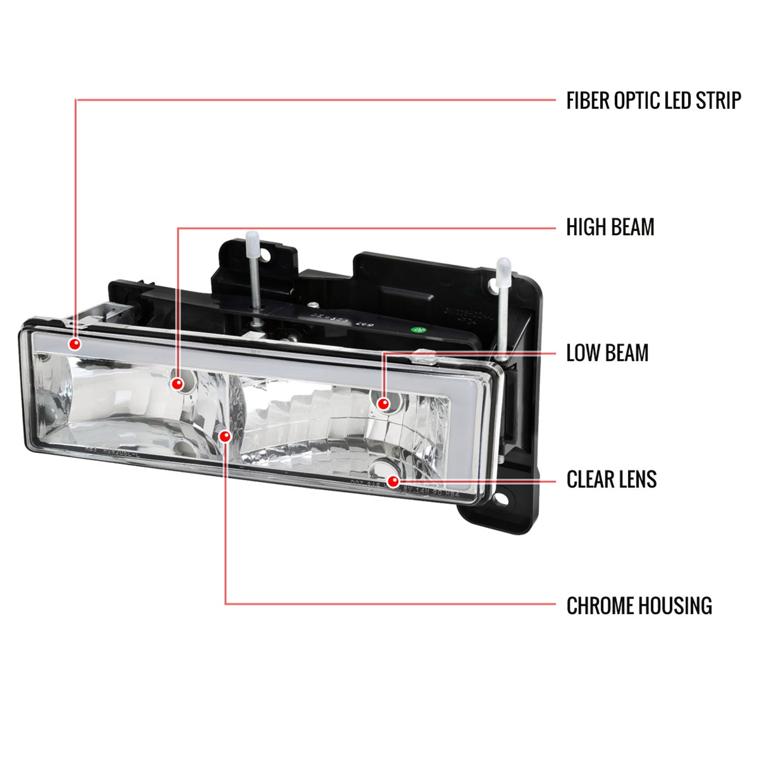 1988-1998 Chevy/GMC C10 C/K LED Strip Factory Style Headlights Chrome/Clear