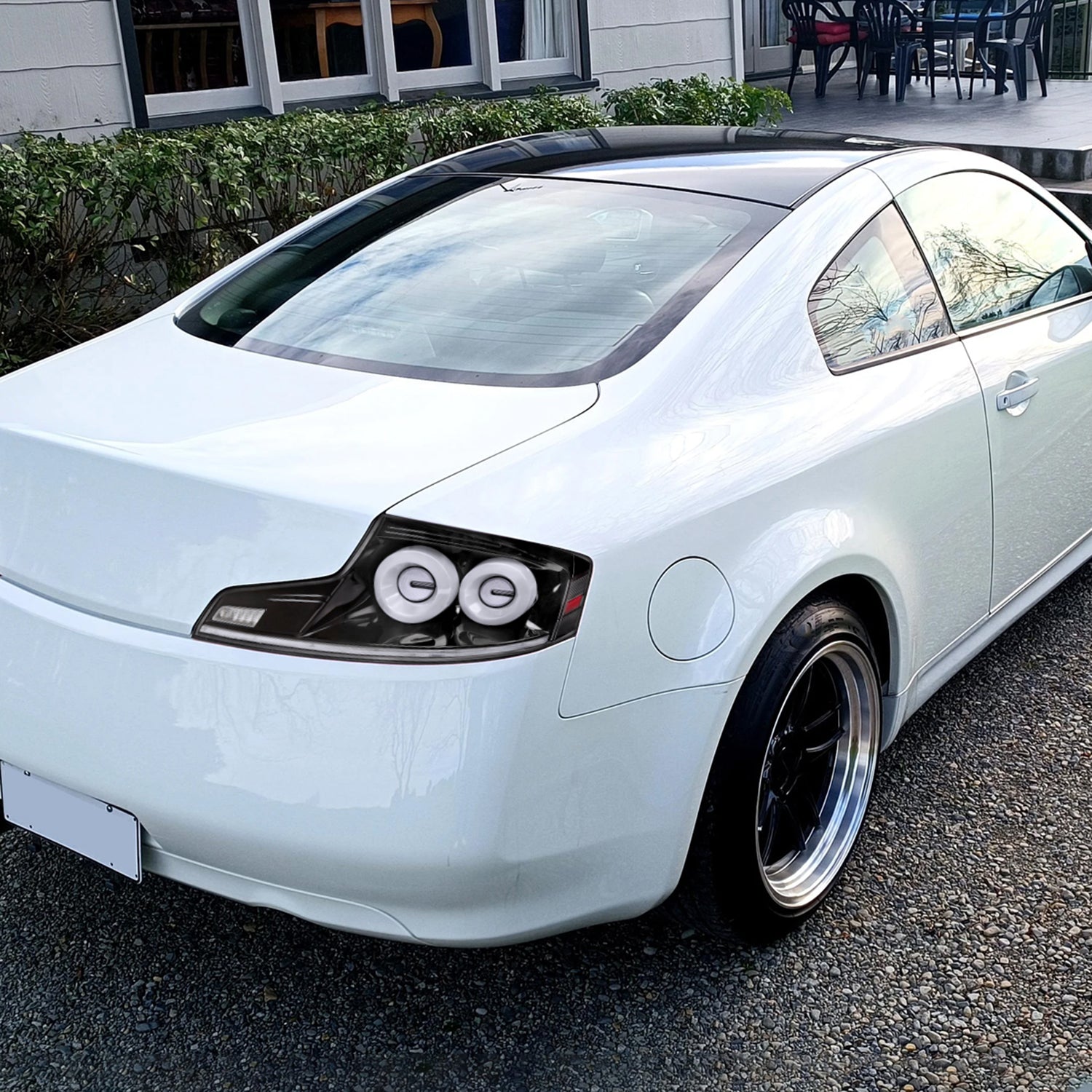 2003-2007 Infiniti G35 Coupe White LED Halo Signal Tail Lights Glossy Black