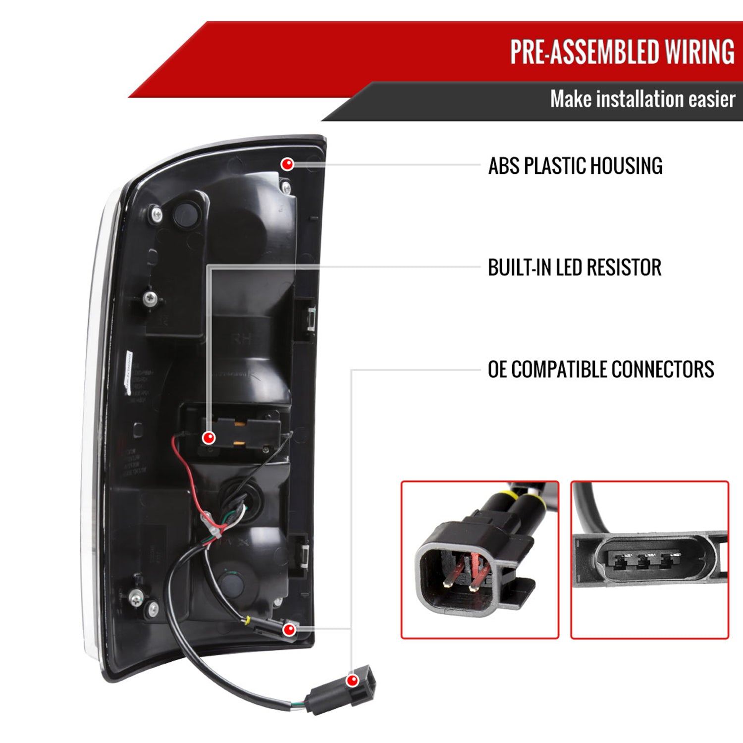 2007-2009 Dodge RAM 1500/2500/3500 Red LED Bar Tail Lights Matte Black/Smoke