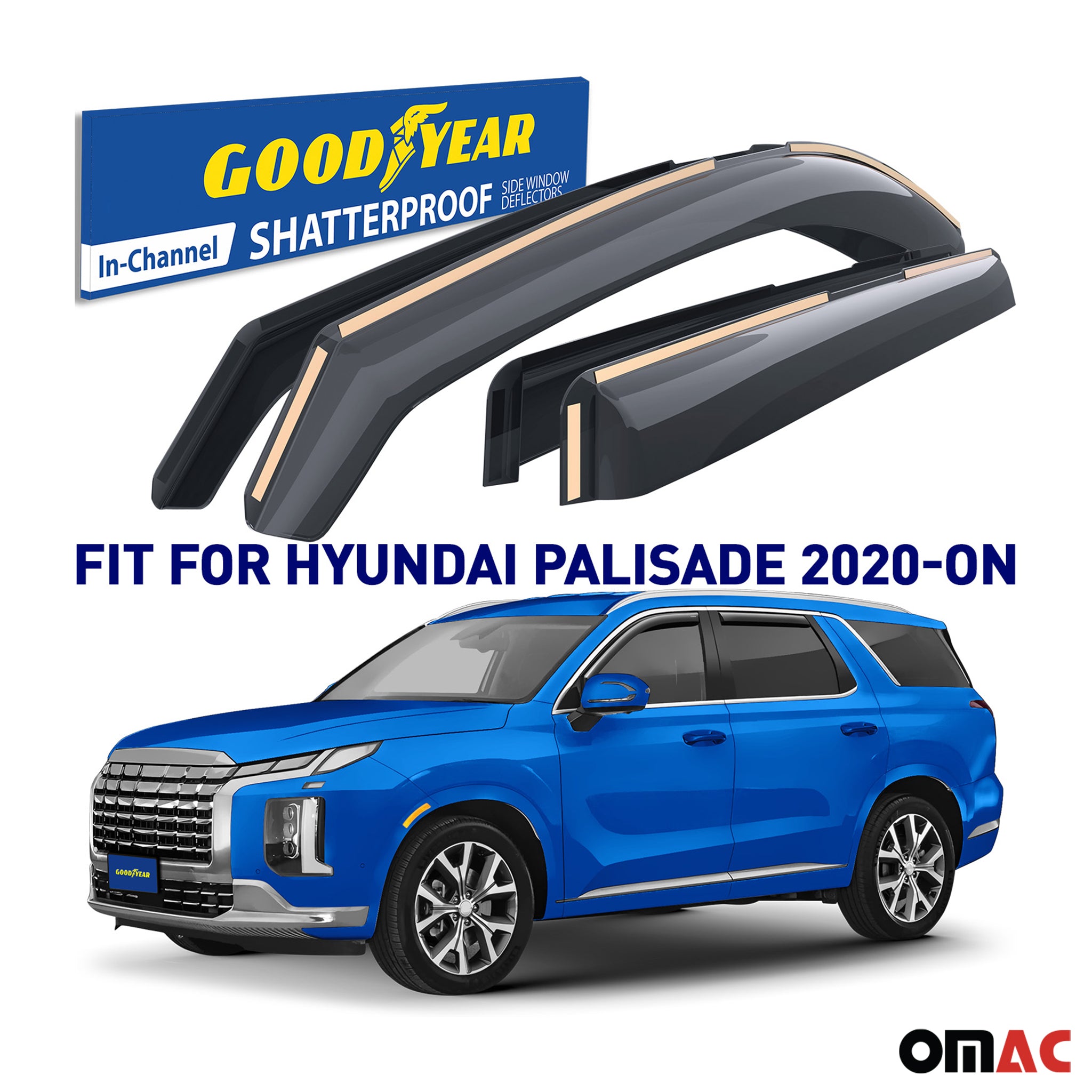 Goodyear Wind Deflectors for Hyundai Palisade 2020-2025 In-channel Smoke 4 pcs
