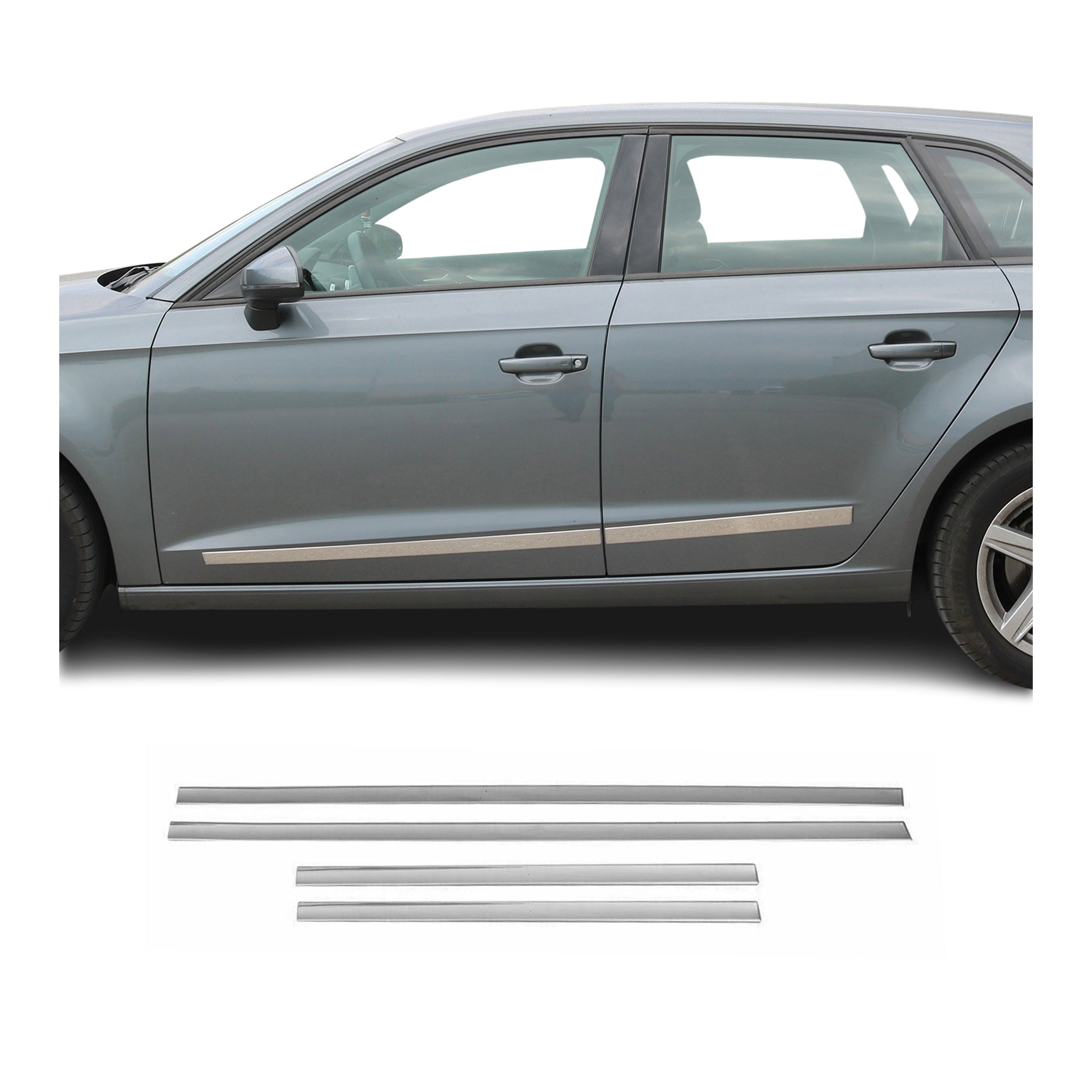 Chevrolet Side Door Molding Trim Skirt Garnish Stainless Steel Silver 4Pcs