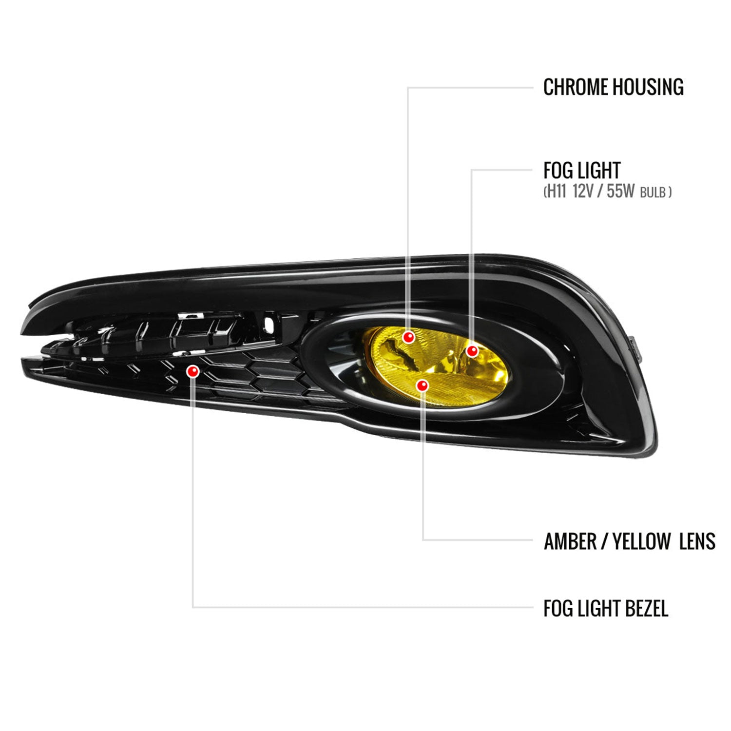 2013-2015 Honda Civic Sedan H11 Fog Lights Kit Chrome Housing/Yellow Lens