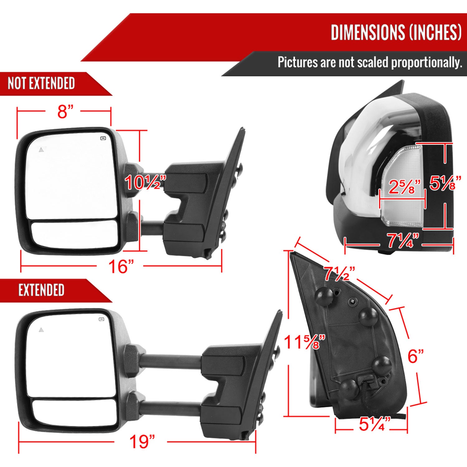 2016-2022 Nissan Titan BSM Memory Fuction & Manually Chrome Towing Mirrors