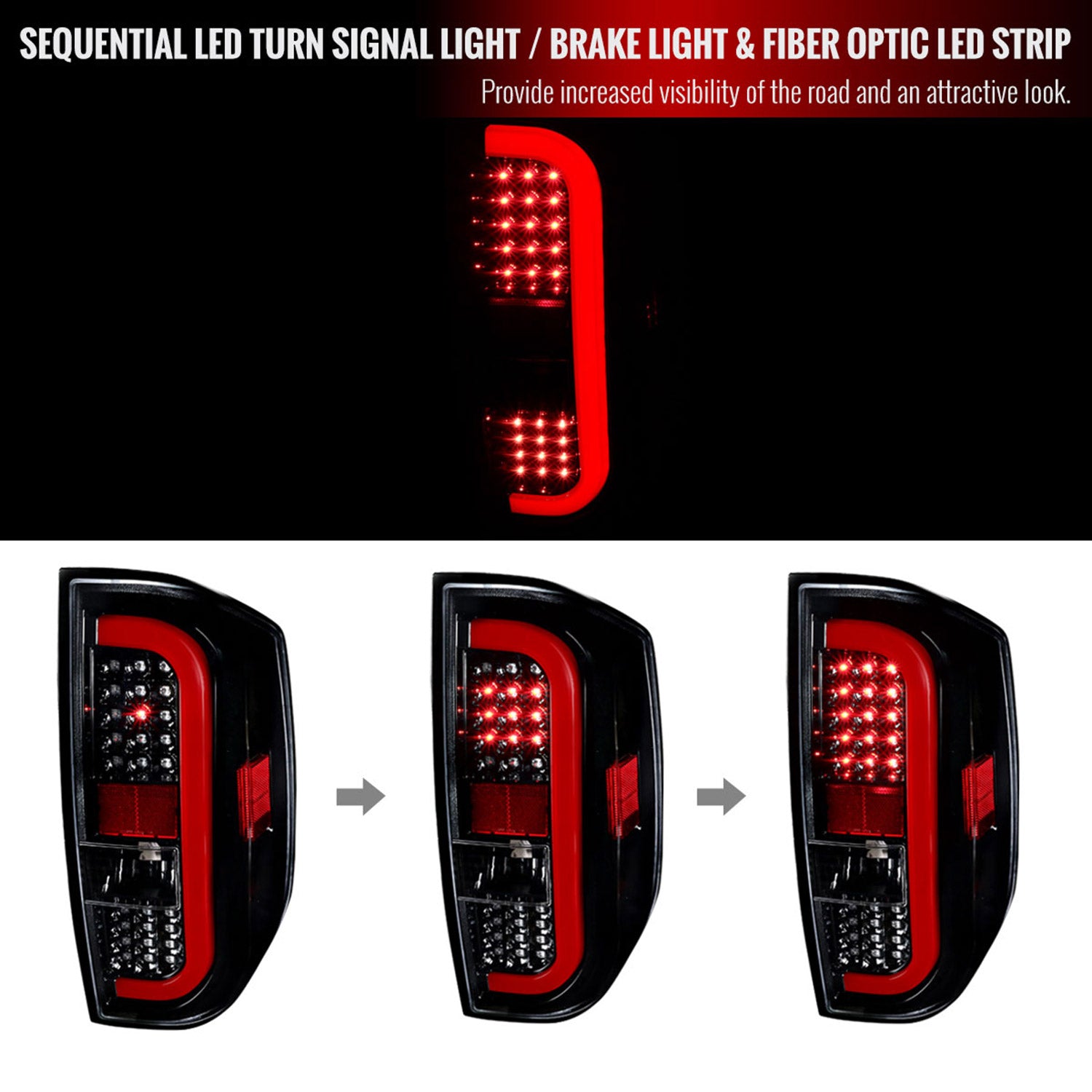 2014-2021 Toyota Tundra Sequential LED Tail Lights Jet Black/Clear Lens