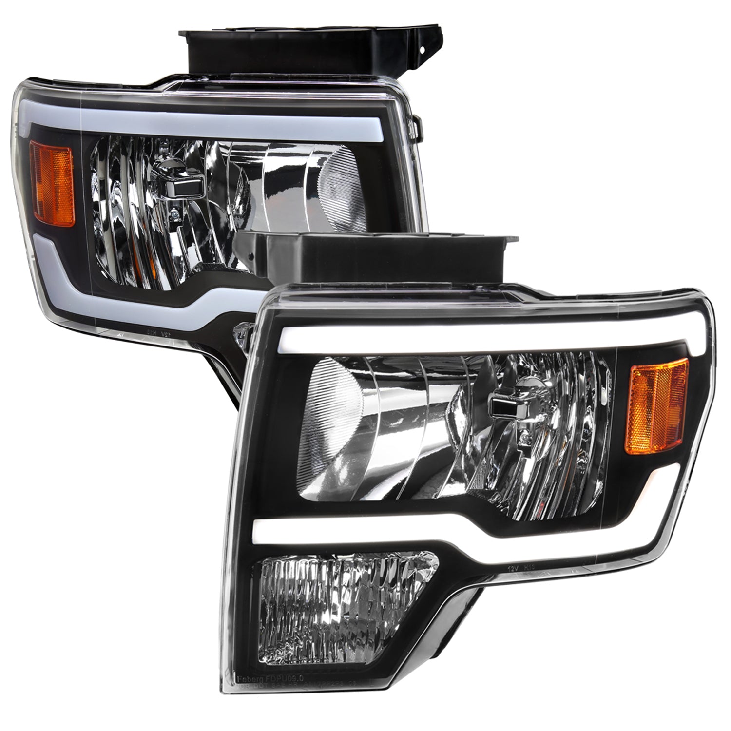 2009-2014 Ford F-150 LED Tube Factory Style Headlights Matte Black/Clear Lens
