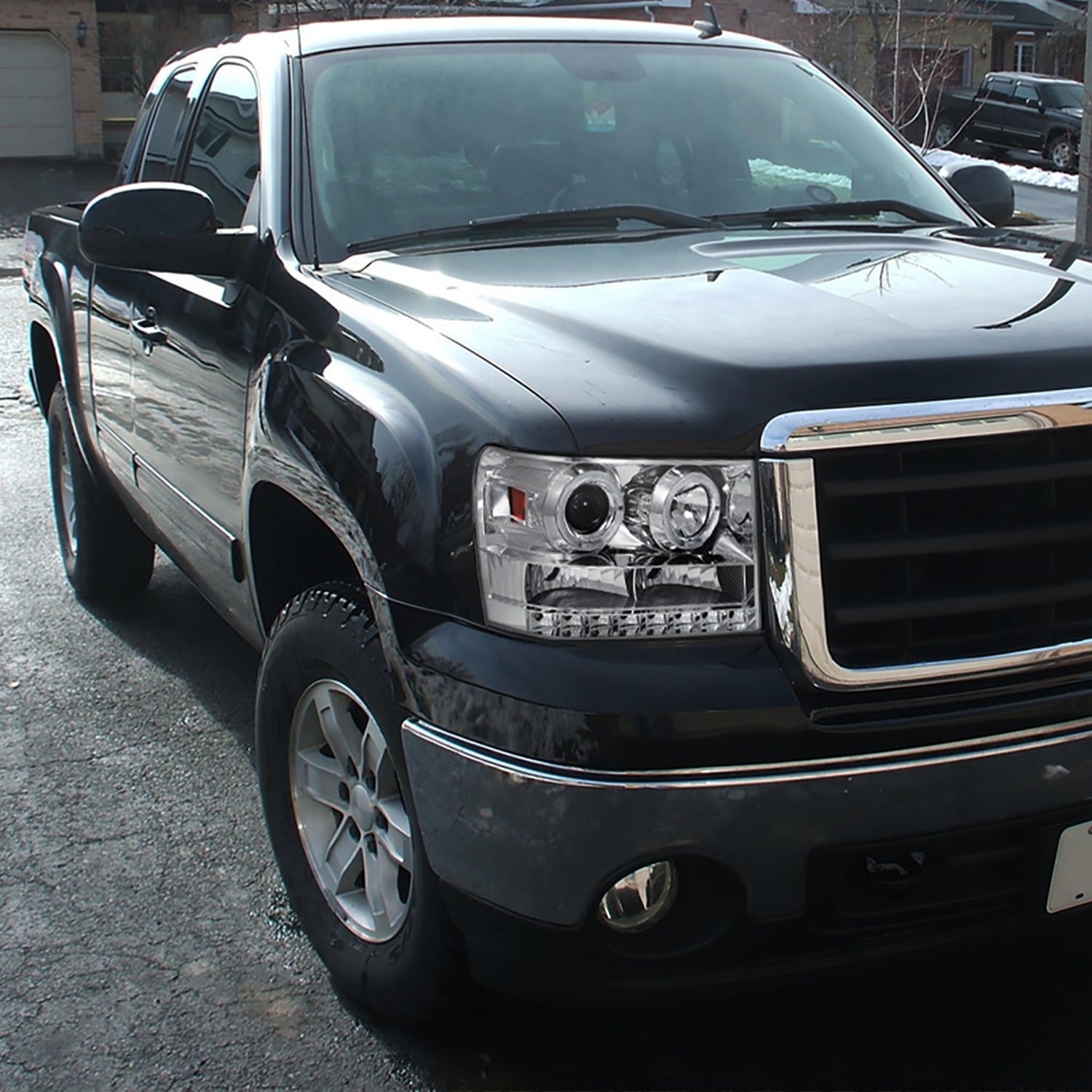 2007-2014 GMC Sierra Dual Halo Projector Headlights Chrome/Clear Lens