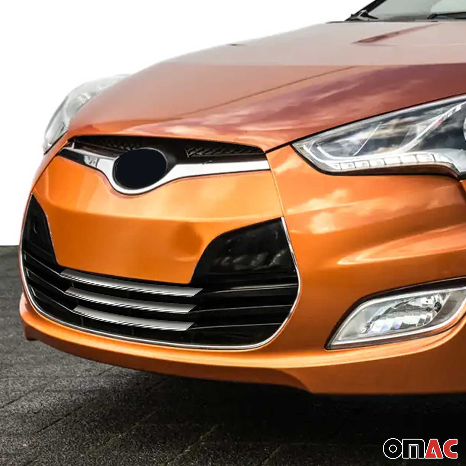 2012-2017 Hyundai Veloster Front Bumper Grill Trim Molding Stainless Steel Silver 3Pcs