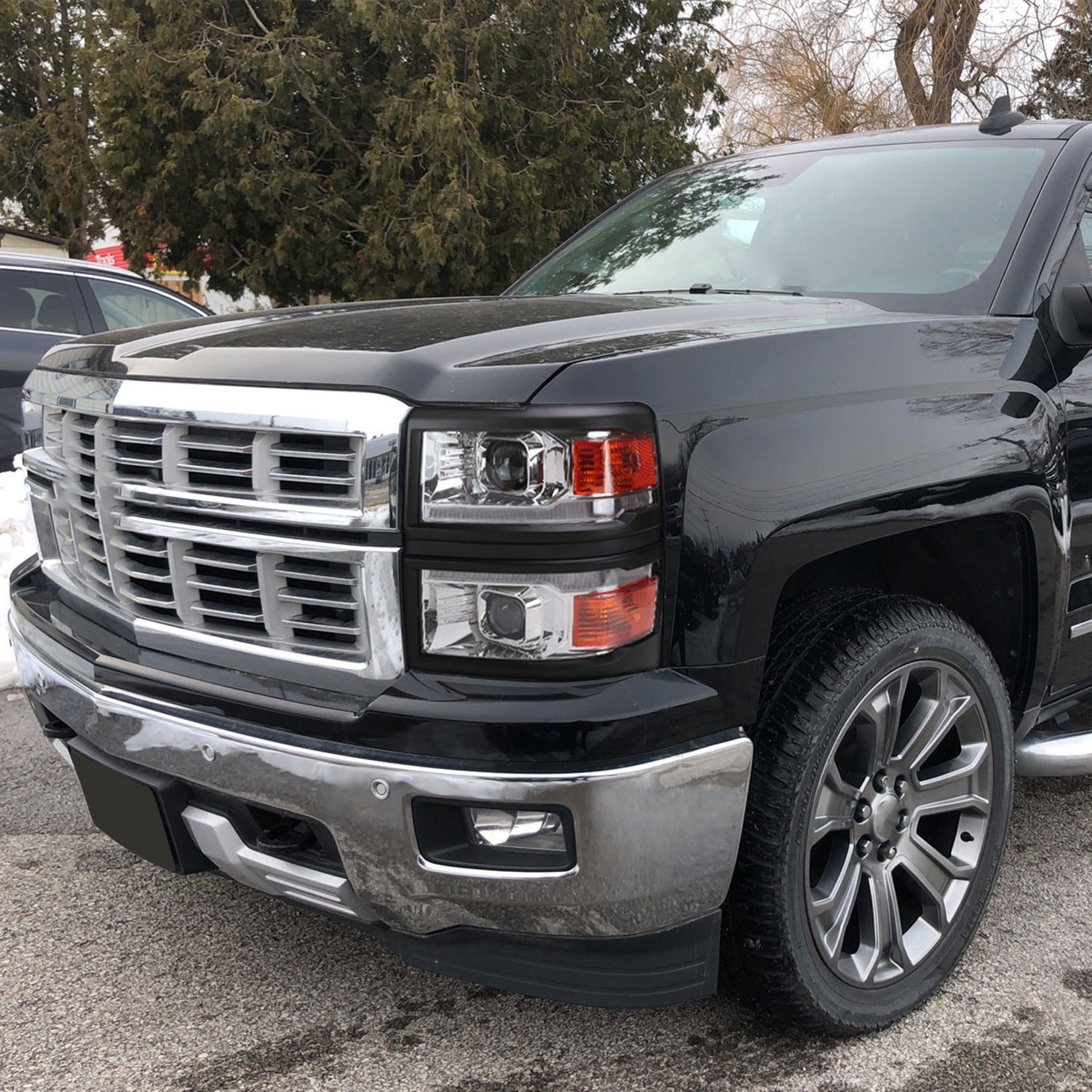 2014-2015 Chevy Silverado 1500 LED Bar Projector Headlights Chrome/Black Trim