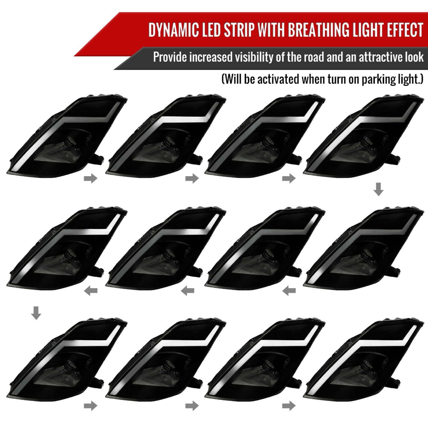 2003-2005 Nissan 350Z Turn Signal Animated LED Bar Projector Headlights Smoke