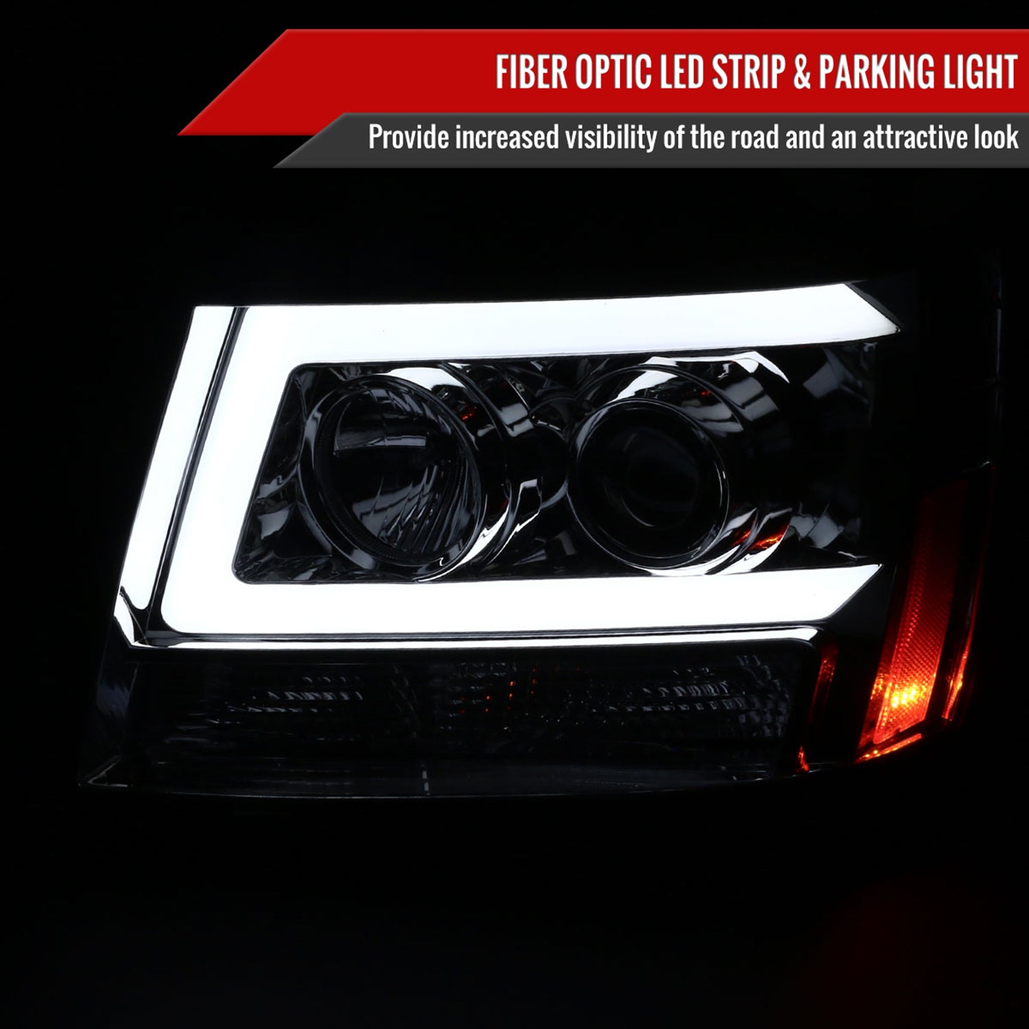 2007-2013 Chevy Avalanche/ 07-2014 Tahoe Suburban LED C-Bar RS Headlights Chrome