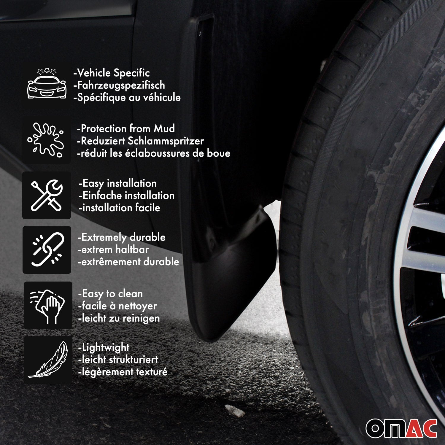 2012-2019 Fiat 500 Rear Mud Guards Splash Mud Flaps Black 2 Pcs