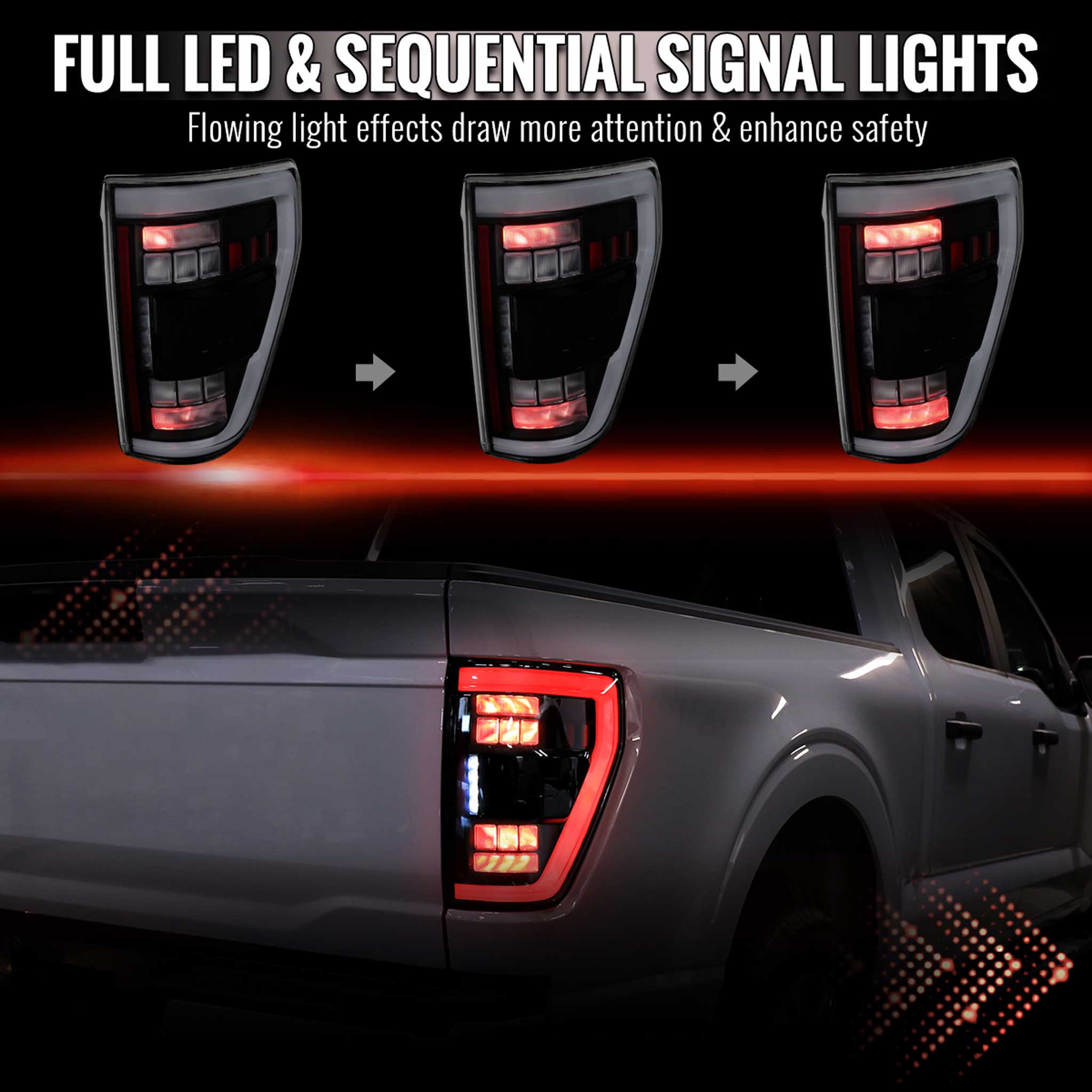 For Ford F-150 2021-2023 Full LED Tail Light Black Housing Clear Lens