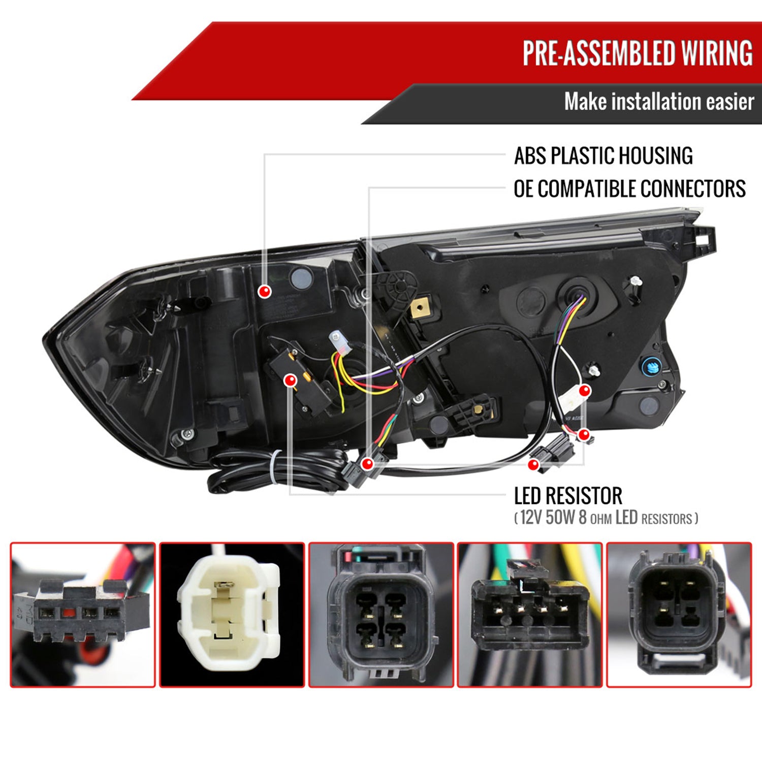 2018-2022 Honda Accord Sedan SQ2 LED Signal Tail Lights Matt Black/Clear