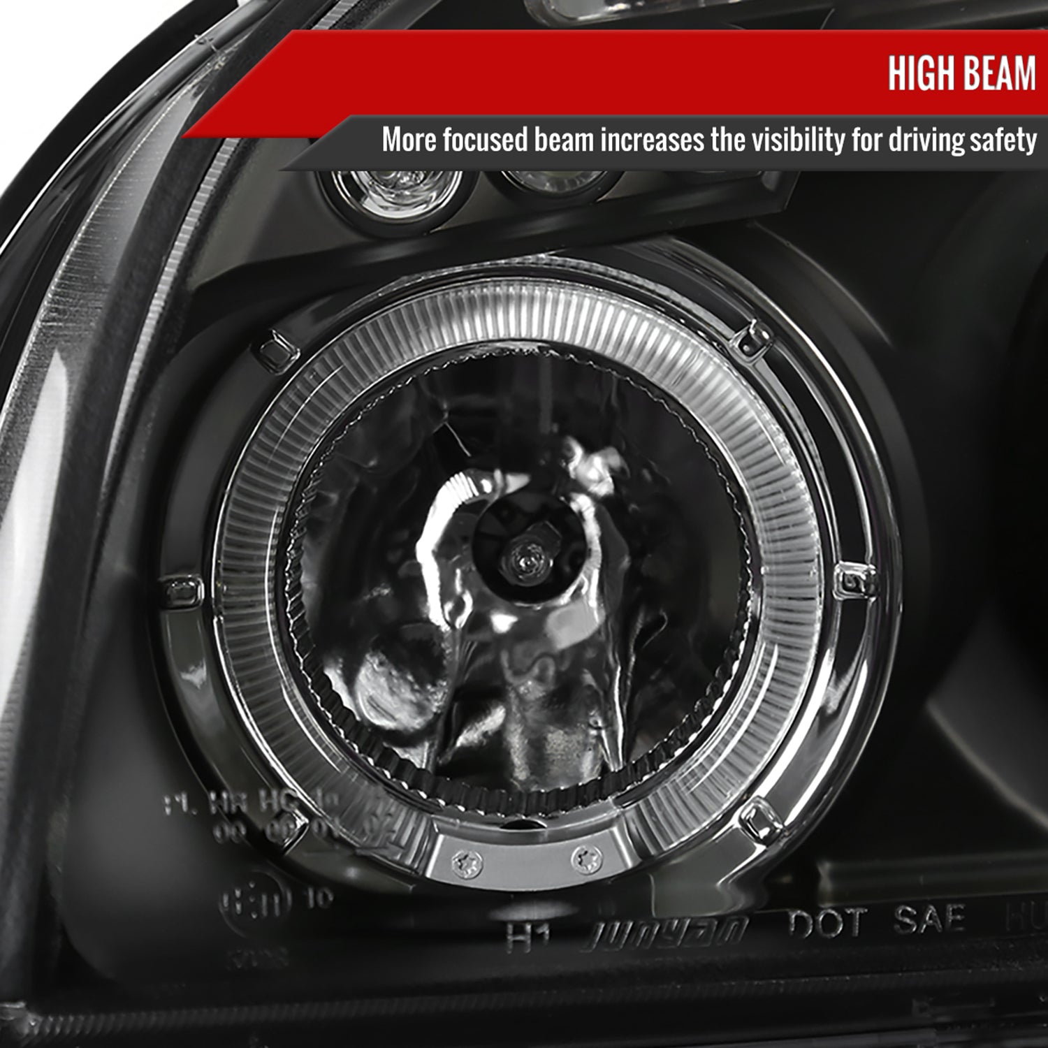 2005-2009 Hyundai Tucson Single Halo Projector Headlights Matte Black/Clear