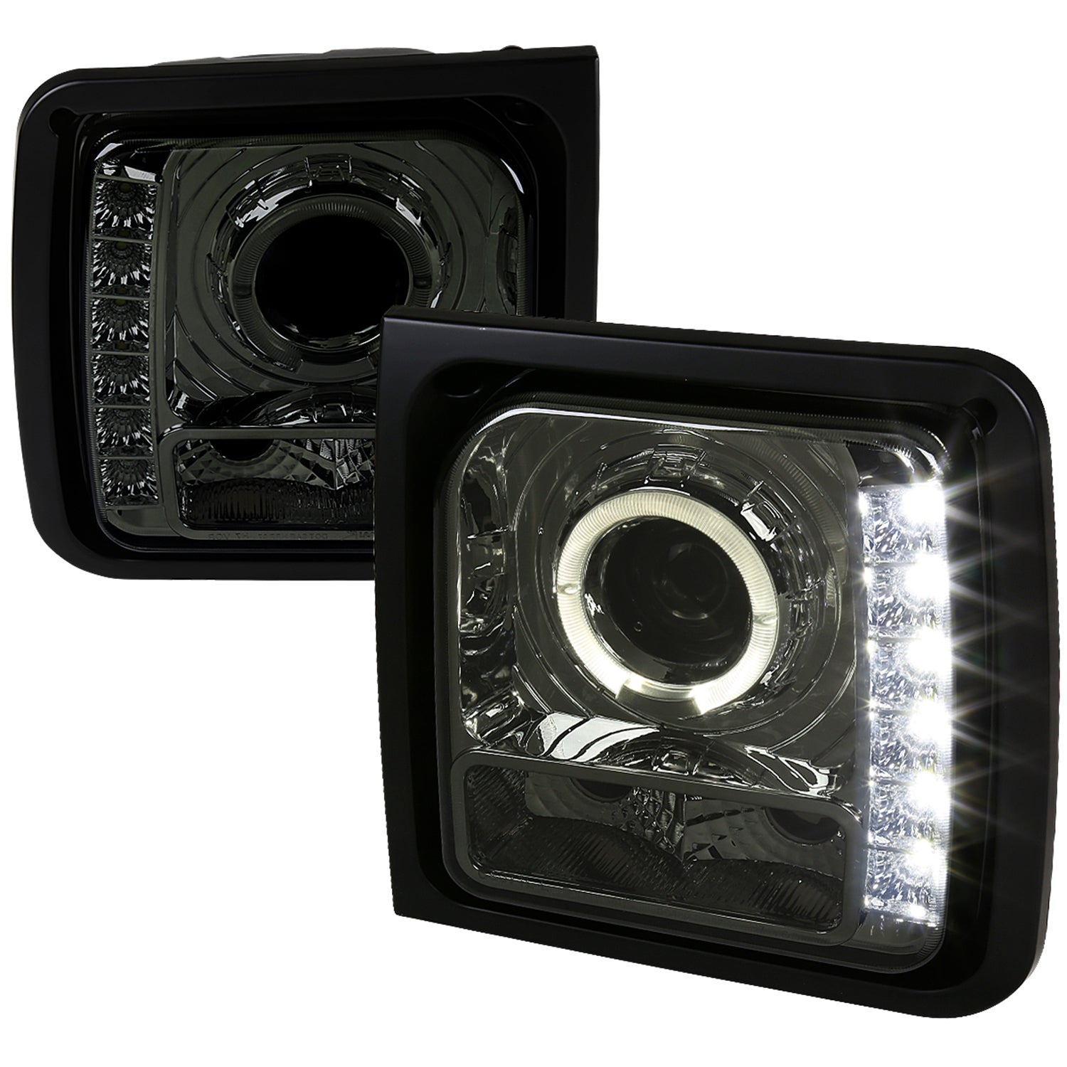 1997-2001 Jeep Cherokee Halo Projector Headlights SMD LED Light Chrome/Smoke