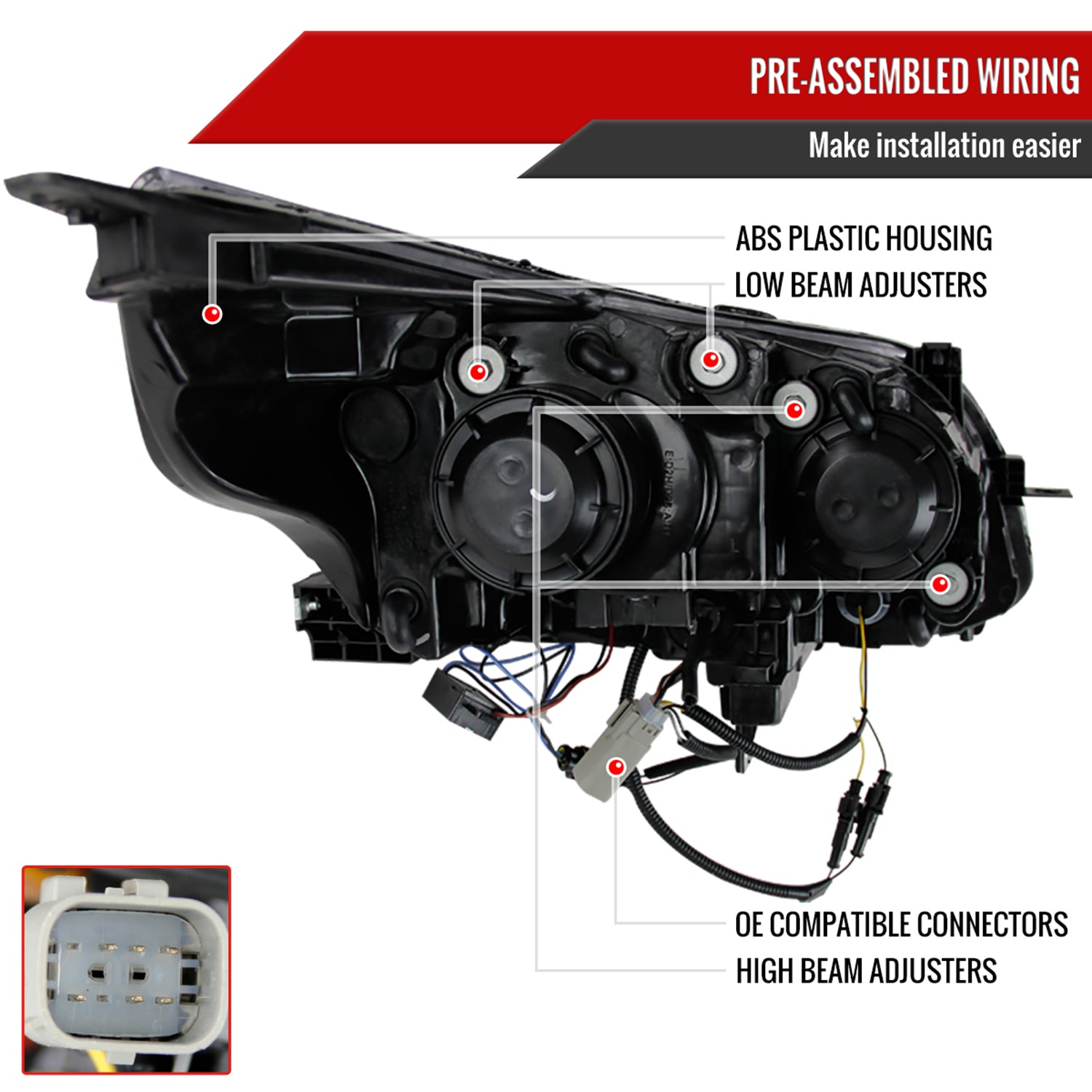 2013-2015 Chevy Malibu Projector Headlights Matte Black Housing/Clear Lens