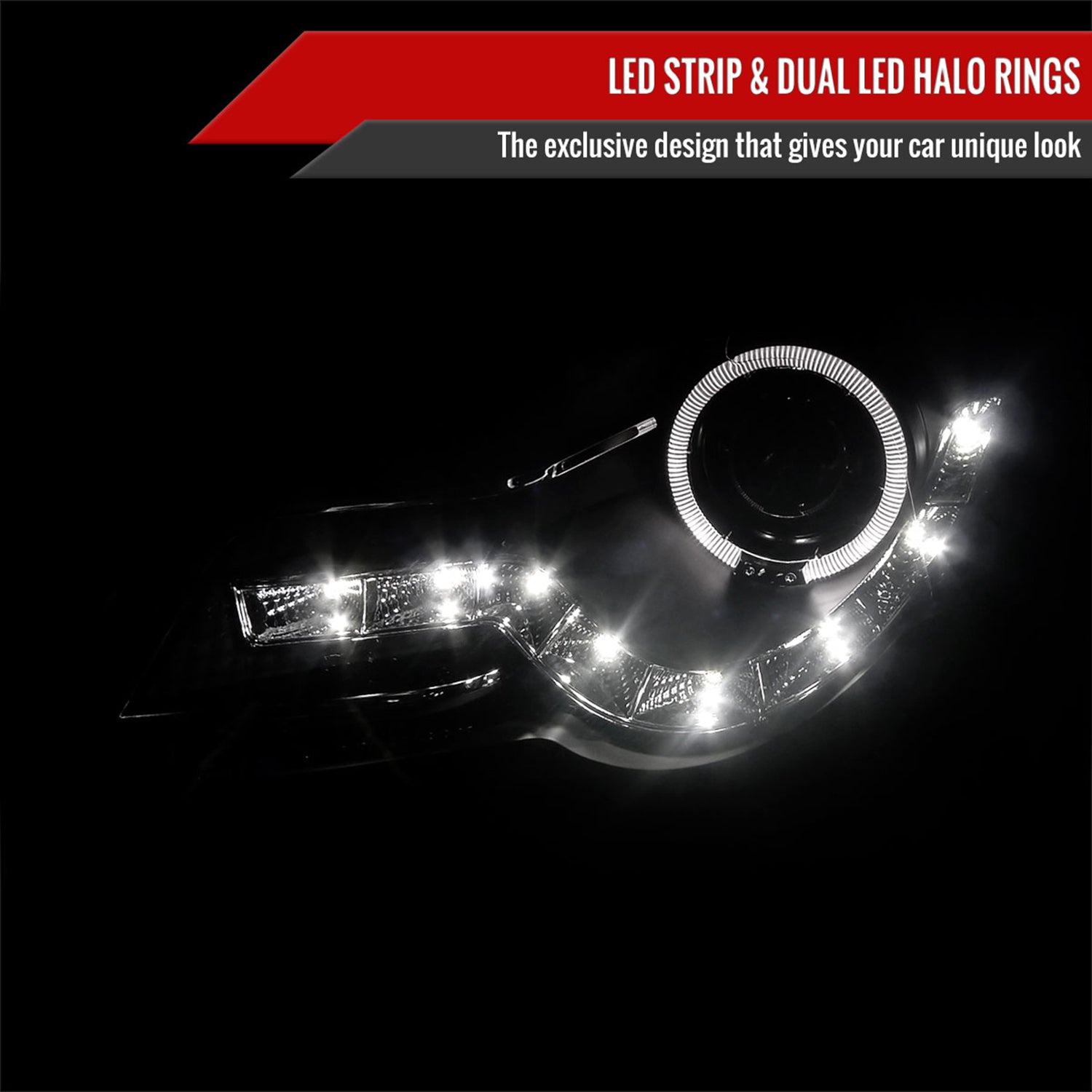 2006-2010 VW Passat Halo Projector Headlights R8 LED Light Strip Matt Black