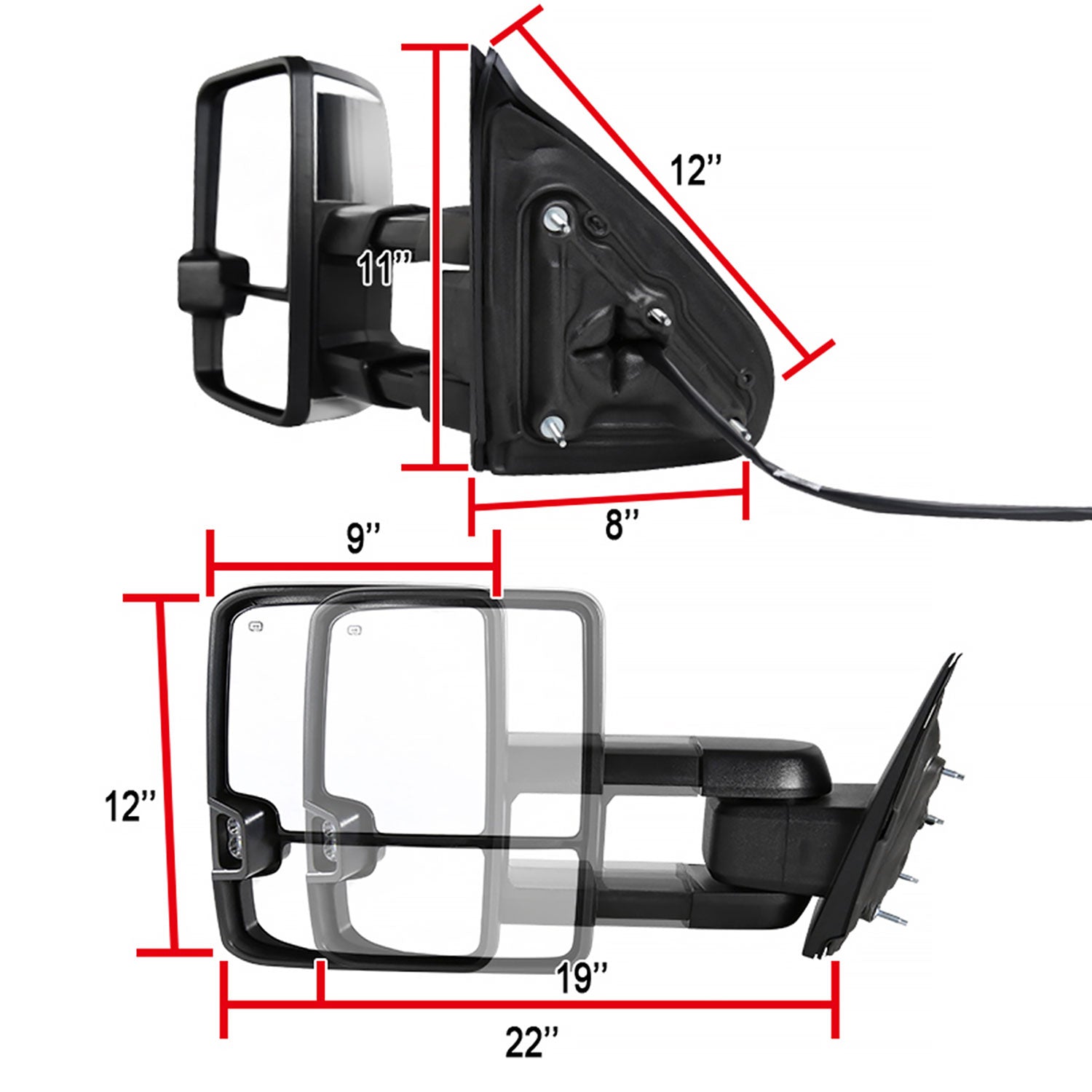 2014-2018 Chevy Silverado/GMC Sierra Heated Manual Chrome Towing Mirrors Amber