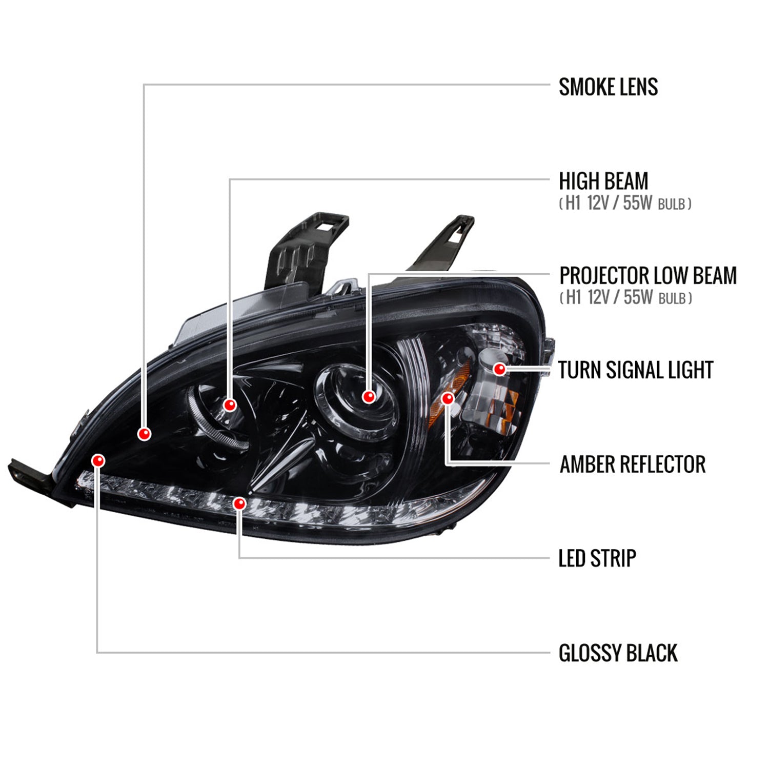 2002-2005 Mercedes Benz W163 ML Class Projector Headlights SMD LED Light Smoke