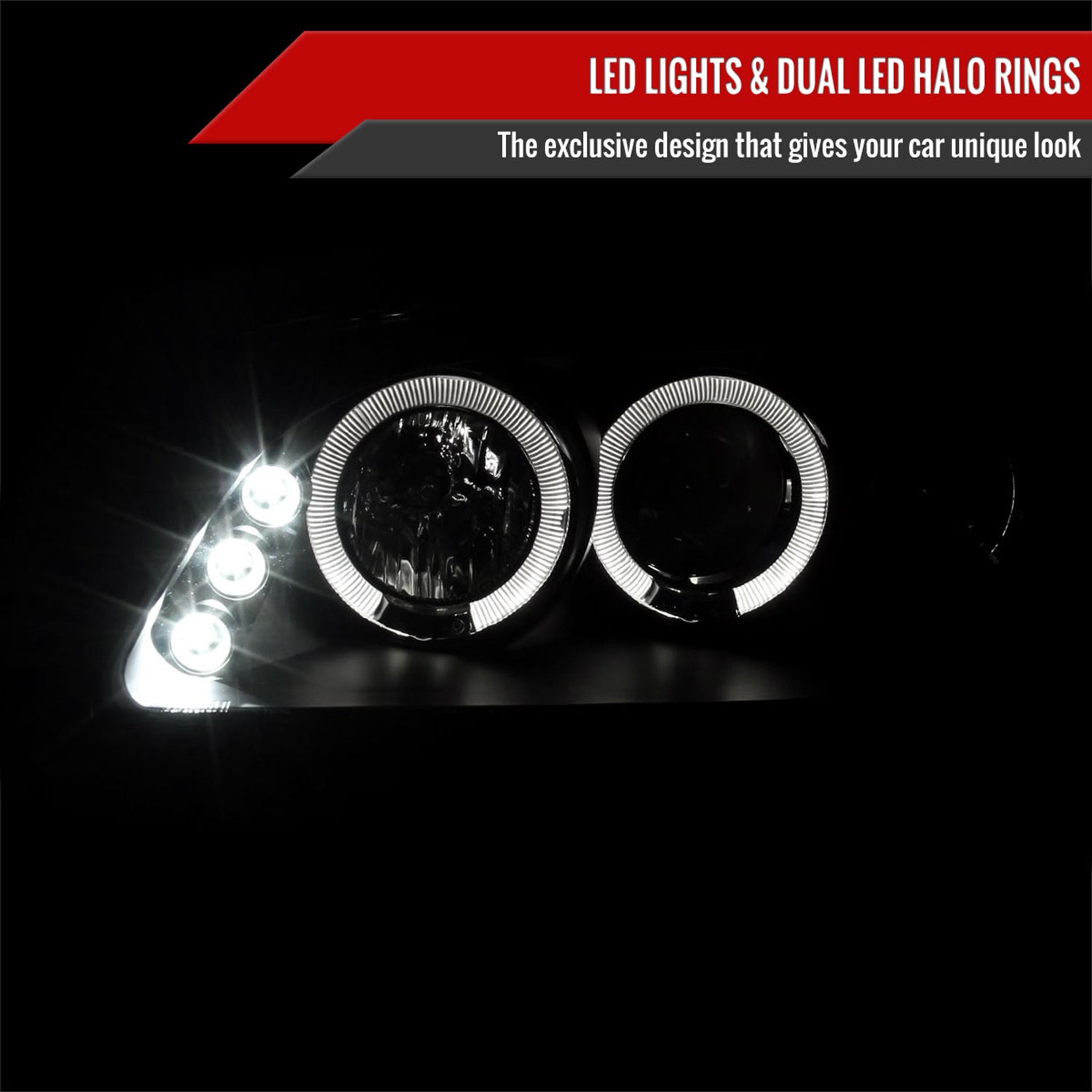 1998-2002 Honda Accord Dual Halo Projector Headlights Matte Black/Clear Lens