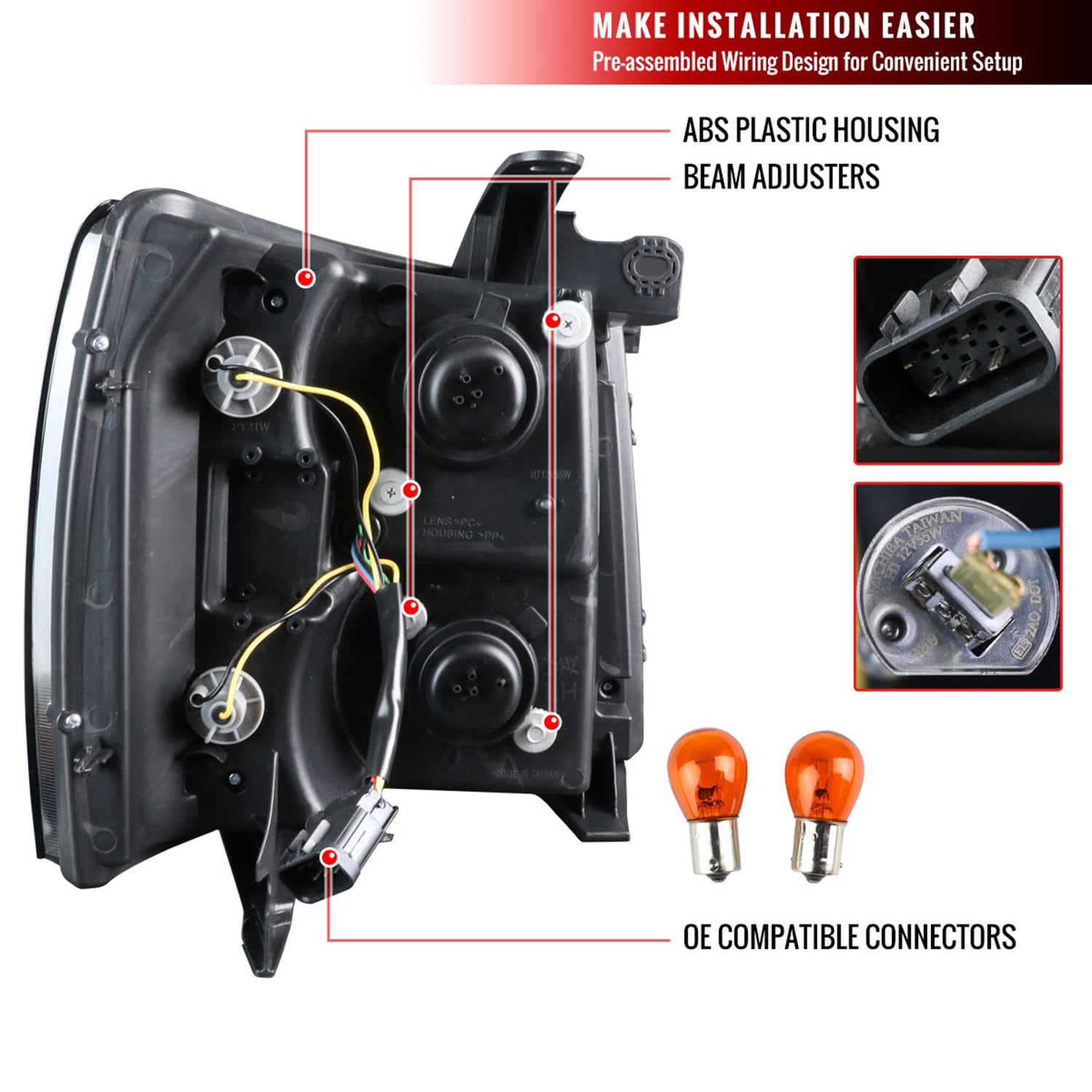 2007-2013 Chevy Silverado 1500 2500HD 3500HD Dual U-Ring Headlights LED Smoke